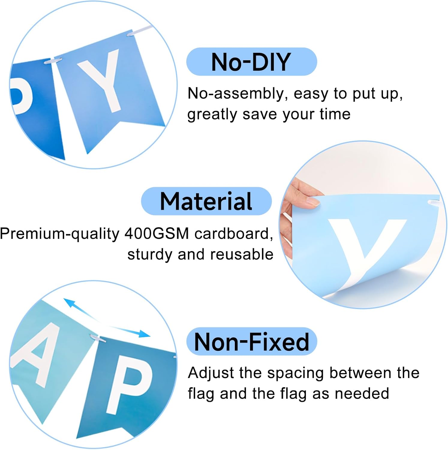 Happy Birthday Banner Large - NO DIY Blue Happy Birthdays Banner Sign Happy Birthday Party Paper Hang Decoration Happy Birthdays Banners Bunting for Men Boy Sea Theme Celebration Party Backdrop - Image 3