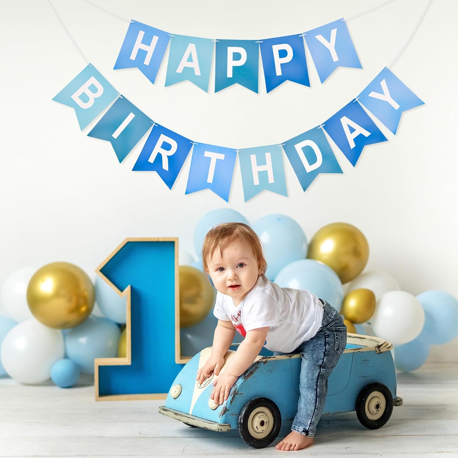 Happy Birthday Banner Large - NO DIY Blue Happy Birthdays Banner Sign Happy Birthday Party Paper Hang Decoration Happy Birthdays Banners Bunting for Men Boy Sea Theme Celebration Party Backdrop - Image 4