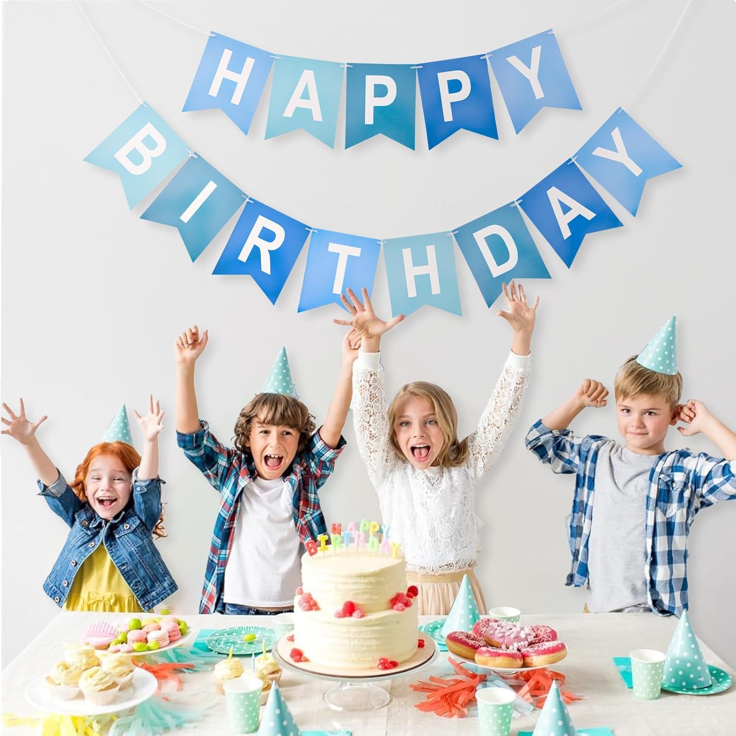 Happy Birthday Banner Large - NO DIY Blue Happy Birthdays Banner Sign Happy Birthday Party Paper Hang Decoration Happy Birthdays Banners Bunting for Men Boy Sea Theme Celebration Party Backdrop - Image 5