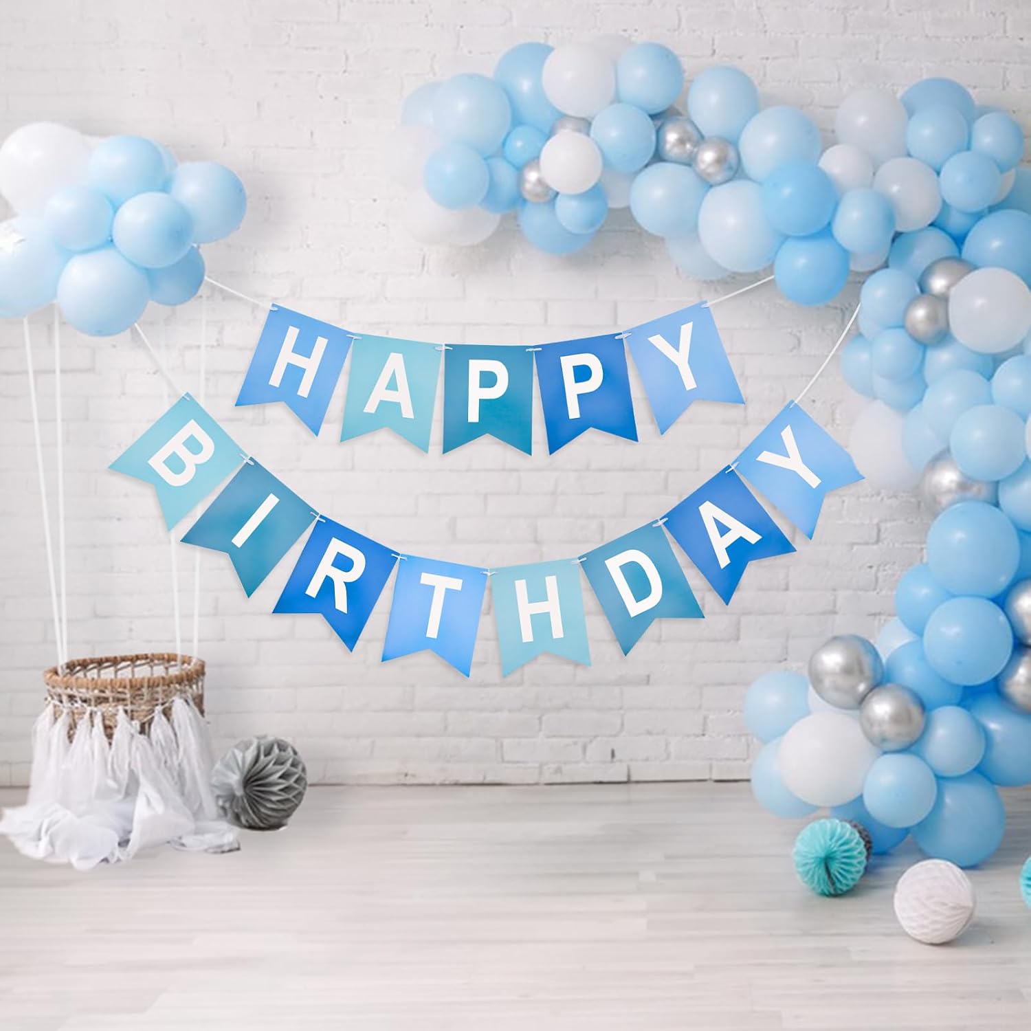 Happy Birthday Banner Large - NO DIY Blue Happy Birthdays Banner Sign Happy Birthday Party Paper Hang Decoration Happy Birthdays Banners Bunting for Men Boy Sea Theme Celebration Party Backdrop - Image 7