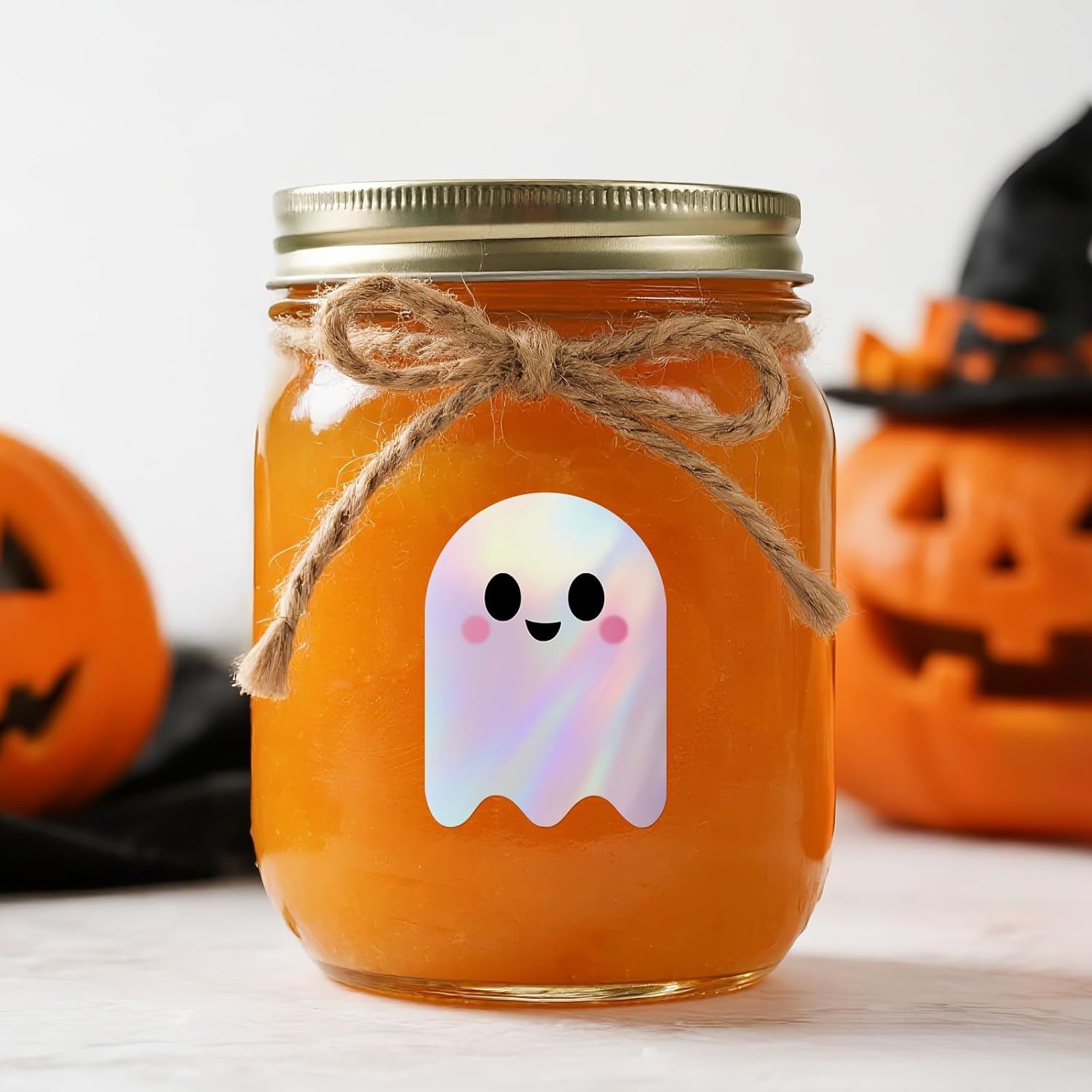 600Pcs Halloween Ghost Stickers - Cute Halloween Stickers Holographic Happy Halloweens Party Favor Sticker Self Adhesive Ghost Face Label Sticker for Envelope Seal Card Halloweens Decor - Image 4