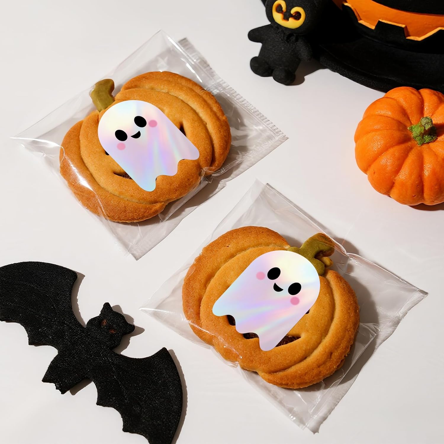 600Pcs Halloween Ghost Stickers - Cute Halloween Stickers Holographic Happy Halloweens Party Favor Sticker Self Adhesive Ghost Face Label Sticker for Envelope Seal Card Halloweens Decor - Image 5
