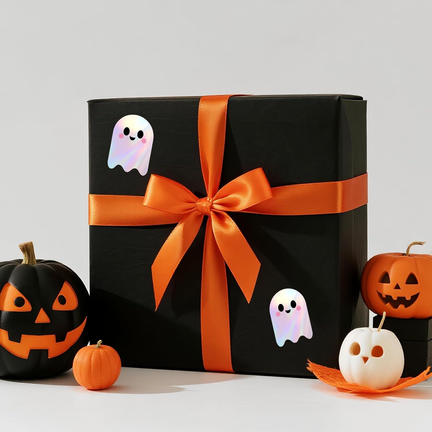 600Pcs Halloween Ghost Stickers - Cute Halloween Stickers Holographic Happy Halloweens Party Favor Sticker Self Adhesive Ghost Face Label Sticker for Envelope Seal Card Halloweens Decor - Image 6