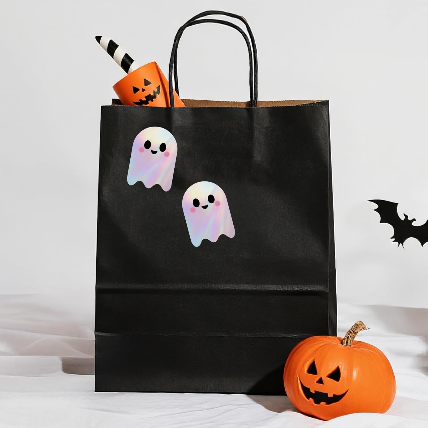 600Pcs Halloween Ghost Stickers - Cute Halloween Stickers Holographic Happy Halloweens Party Favor Sticker Self Adhesive Ghost Face Label Sticker for Envelope Seal Card Halloweens Decor - Image 7