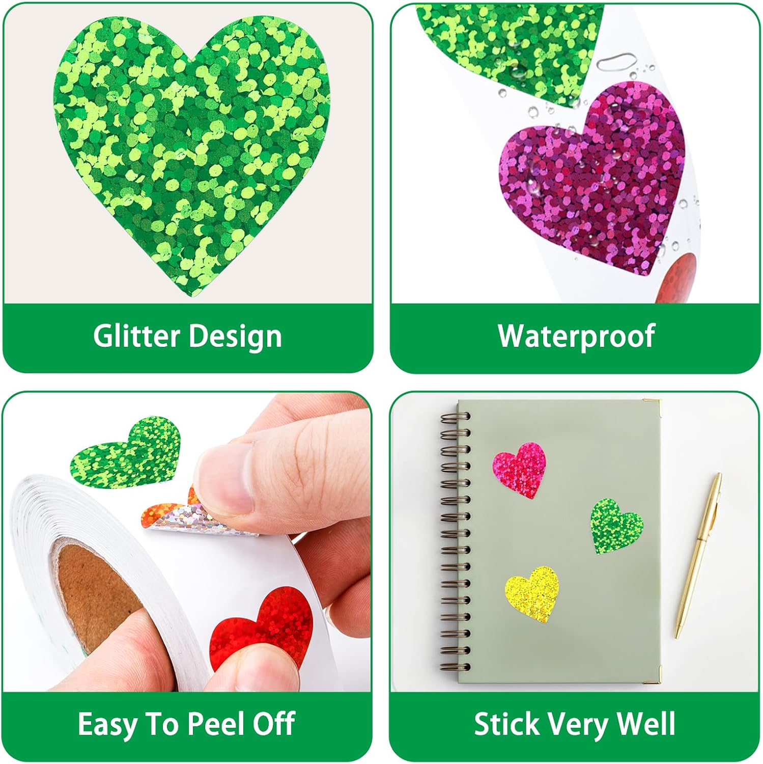 Heart Stickers Star Stickers - 1000Pcs 1Inch Glitter Heart Sticker and Smiley Face Star Sticker for Kids Reward Teacher Classroom Crats DIY Envelope Seal Card Gift Wrapping - Image 3