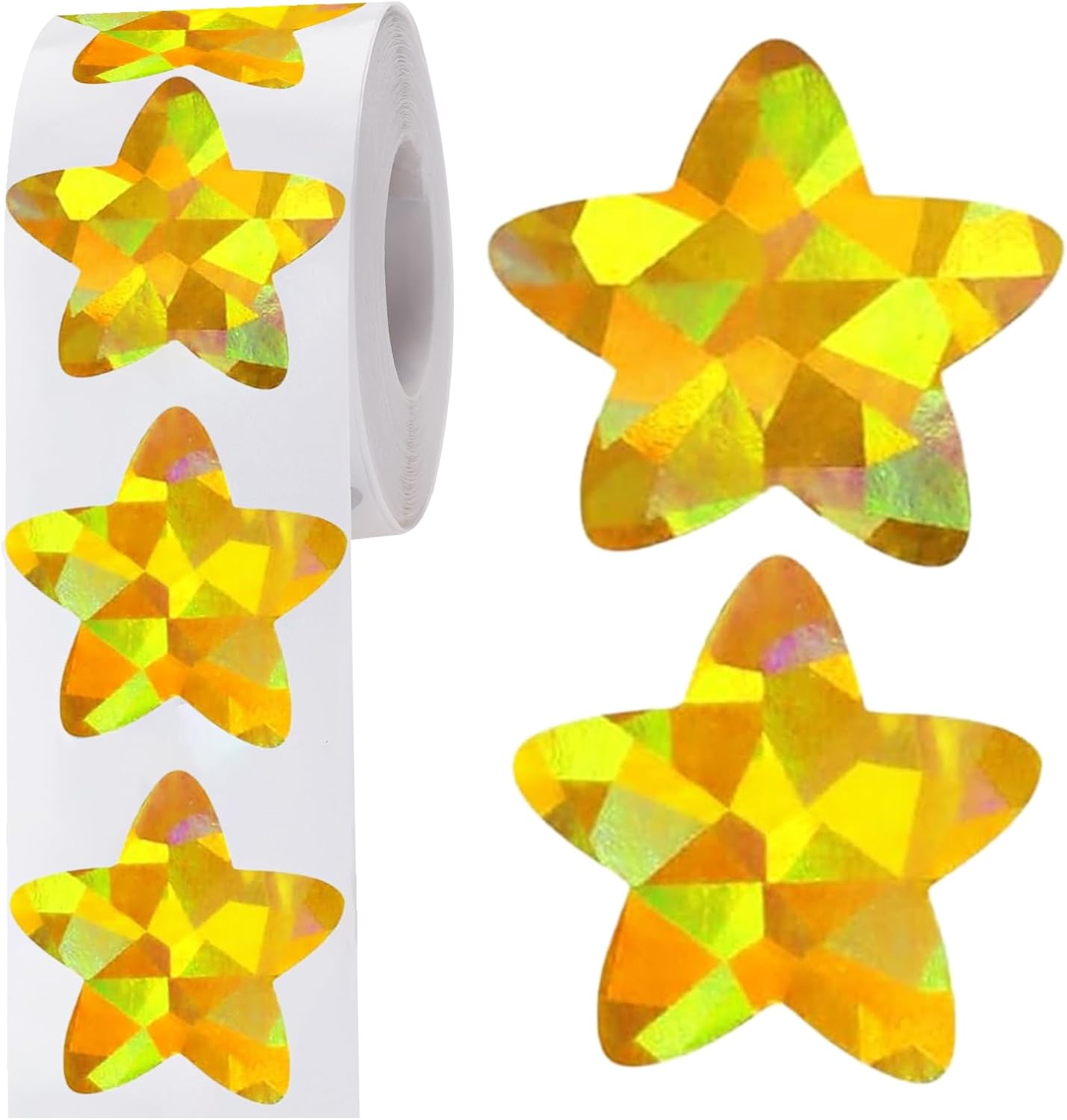 Holographic Gold Star Stickers for Kids Reward - 500Pcs 1.5Inch Shiny Self-Adhesive Metallic Glitter Foil Stickers for DIY, Homework, School, Classroom, Teacher Supply - Image 1