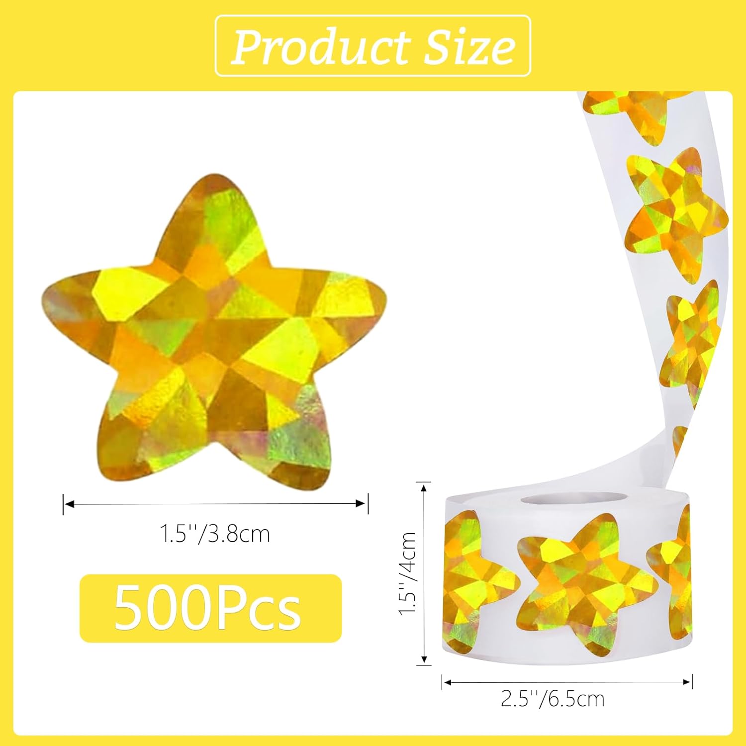 Holographic Gold Star Stickers for Kids Reward - 500Pcs 1.5Inch Shiny Self-Adhesive Metallic Glitter Foil Stickers for DIY, Homework, School, Classroom, Teacher Supply - Image 2