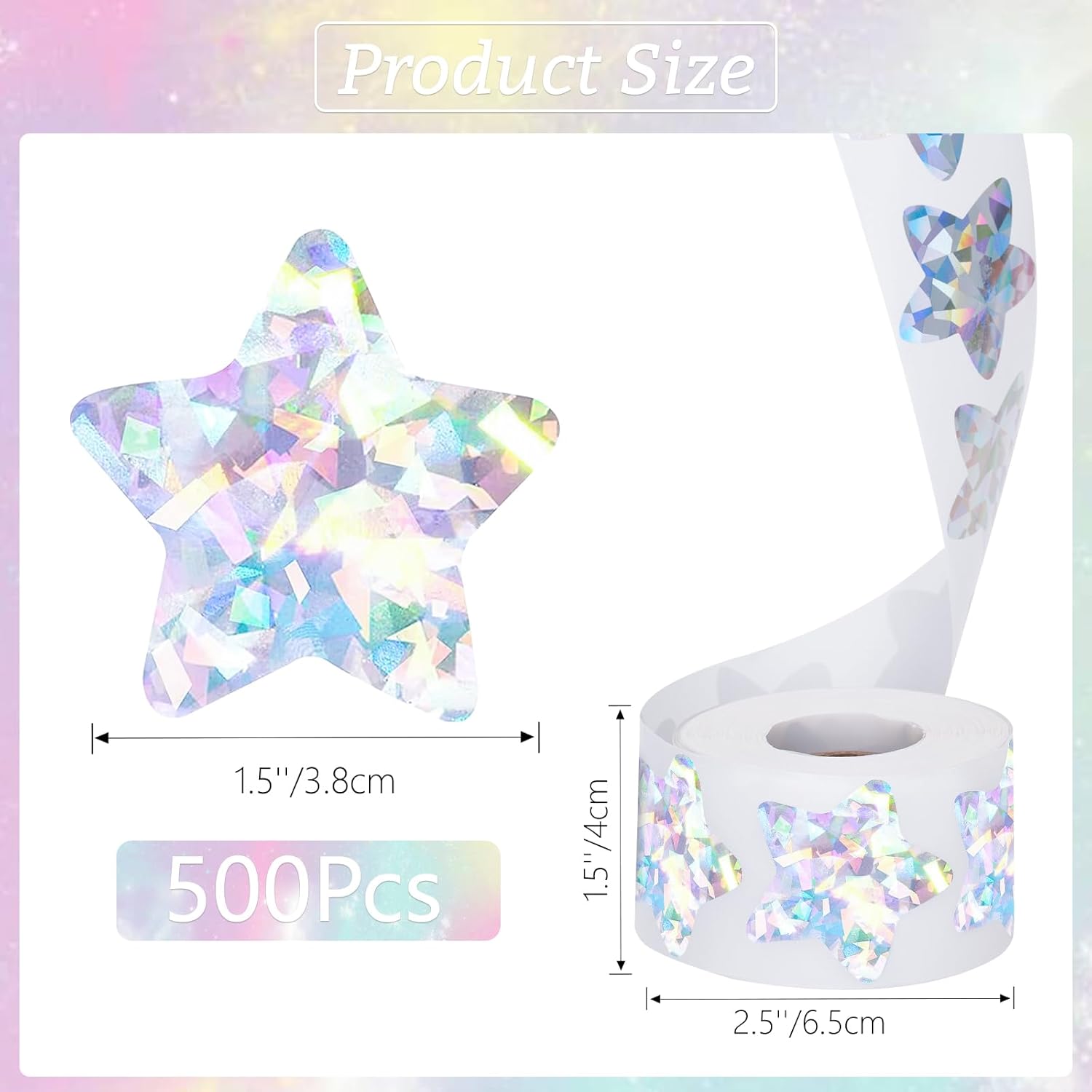 Holographic Silver Star Stickers for Kids Reward - 500Pcs 1.5Inch Shiny Self-Adhesive Metallic Glitter Foil Stickers for DIY Homework School Classroom Teacher - Image 2