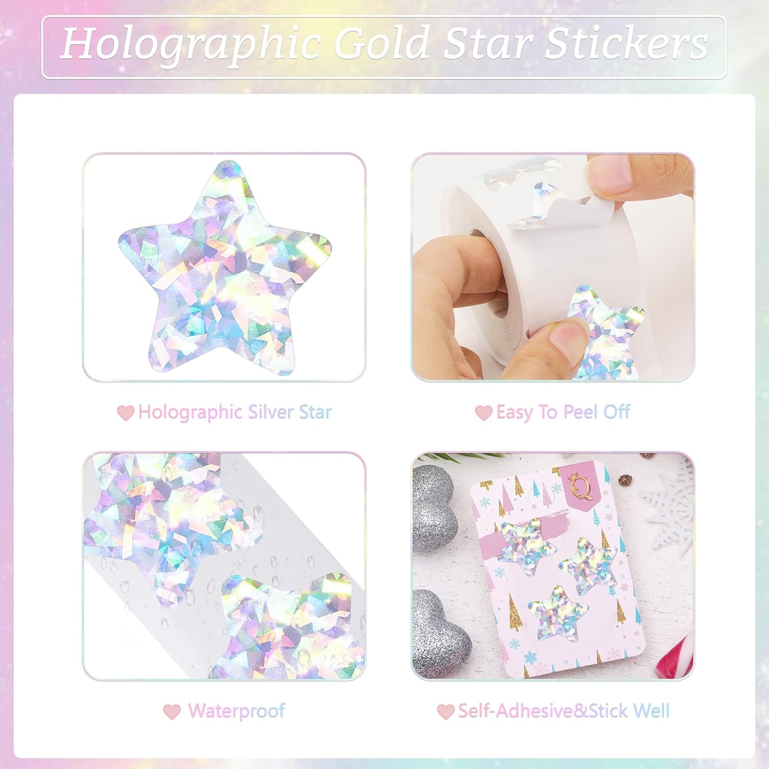 Holographic Silver Star Stickers for Kids Reward - 500Pcs 1.5Inch Shiny Self-Adhesive Metallic Glitter Foil Stickers for DIY Homework School Classroom Teacher - Image 3