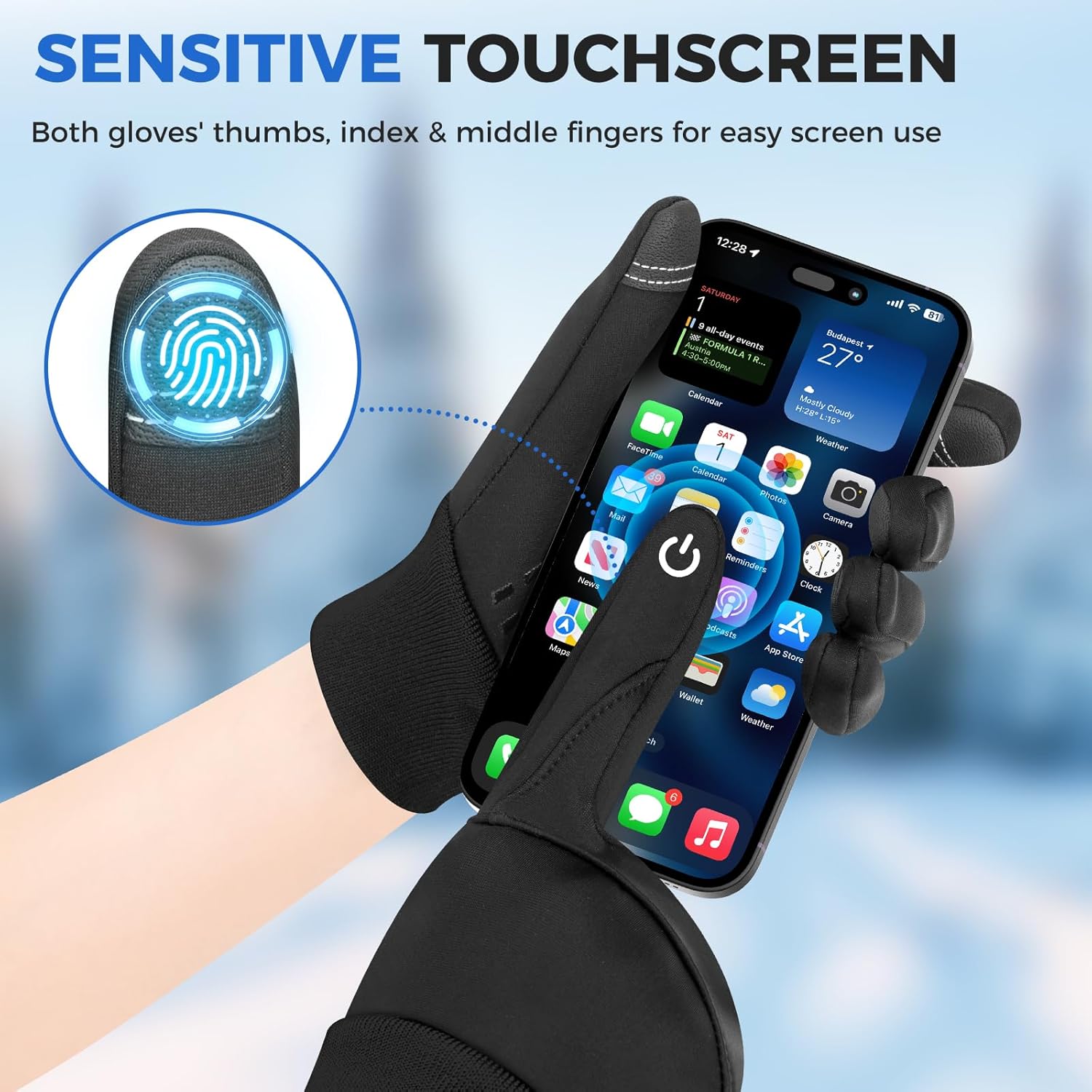 Kids Winter Gloves Windproof Water-Resistant Thermal Touchscreen Anti-slip Cold Weather for Girl Boy, Black - Image 3