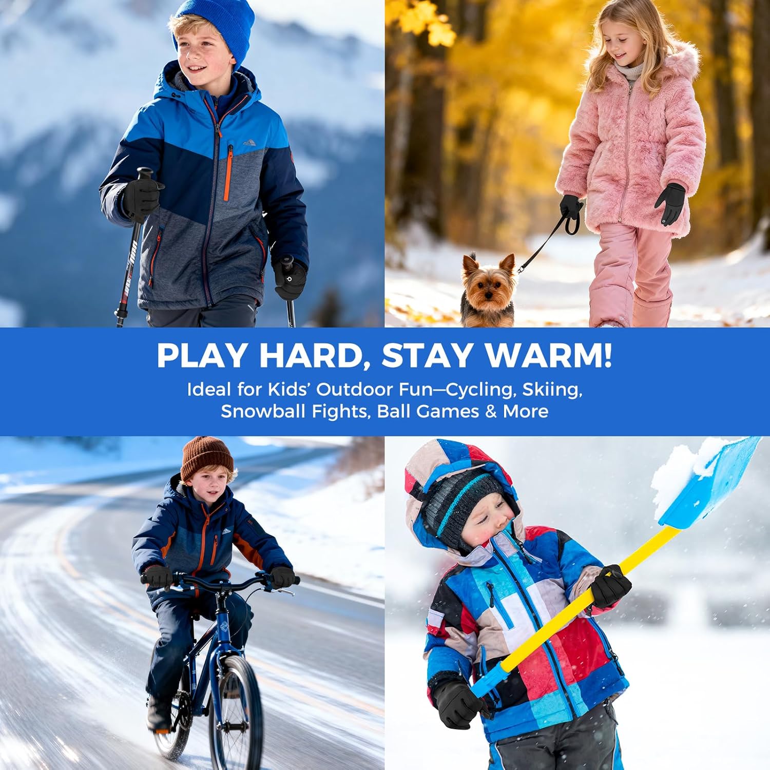 Kids Winter Gloves Windproof Water-Resistant Thermal Touchscreen Anti-slip Cold Weather for Girl Boy, Black - Image 7