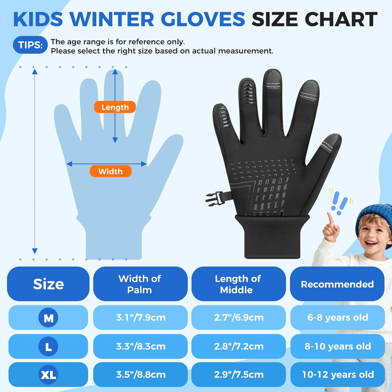Kids Winter Gloves Windproof Water-Resistant Thermal Touchscreen Anti-slip Cold Weather for Girl Boy, Black - Image 8