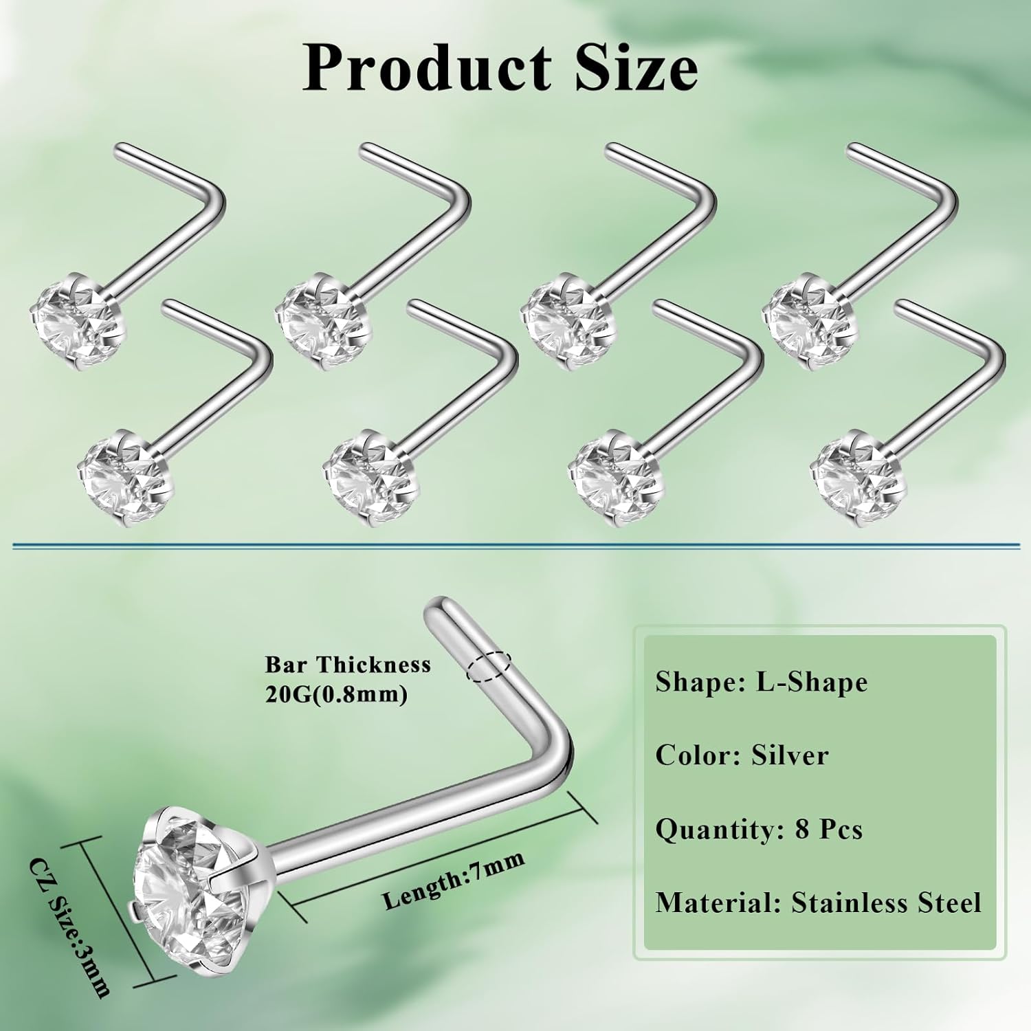 Nose Rings, Titanium Steel Nose Piercings Stud Jewelry for Women Men Cubic Zircia Imitati Diamd - Image 2
