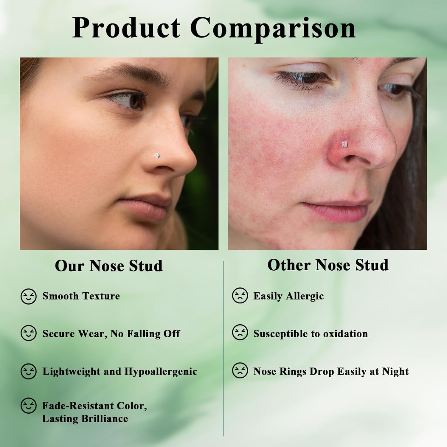Nose Rings, Titanium Steel Nose Piercings Stud Jewelry for Women Men Cubic Zircia Imitati Diamd - Image 5