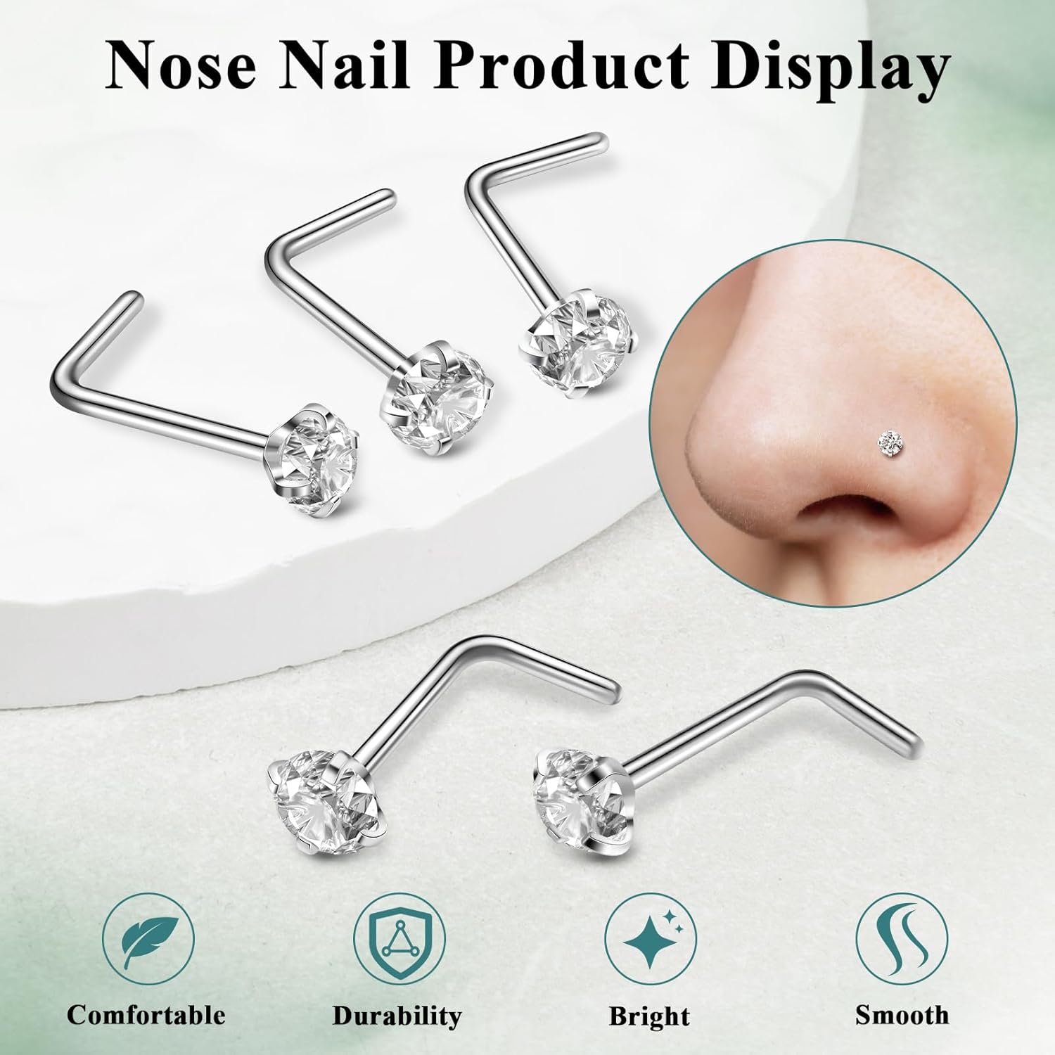 Nose Rings, Titanium Steel Nose Piercings Stud Jewelry for Women Men Cubic Zircia Imitati Diamd - Image 6