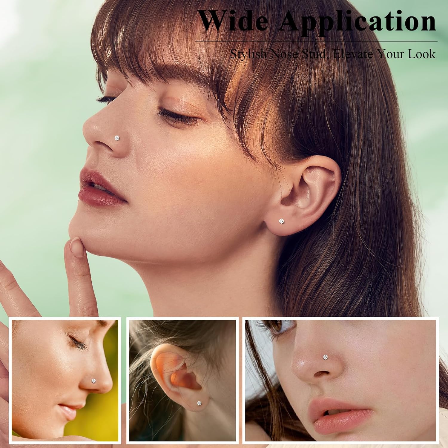 Nose Rings, Titanium Steel Nose Piercings Stud Jewelry for Women Men Cubic Zircia Imitati Diamd - Image 7