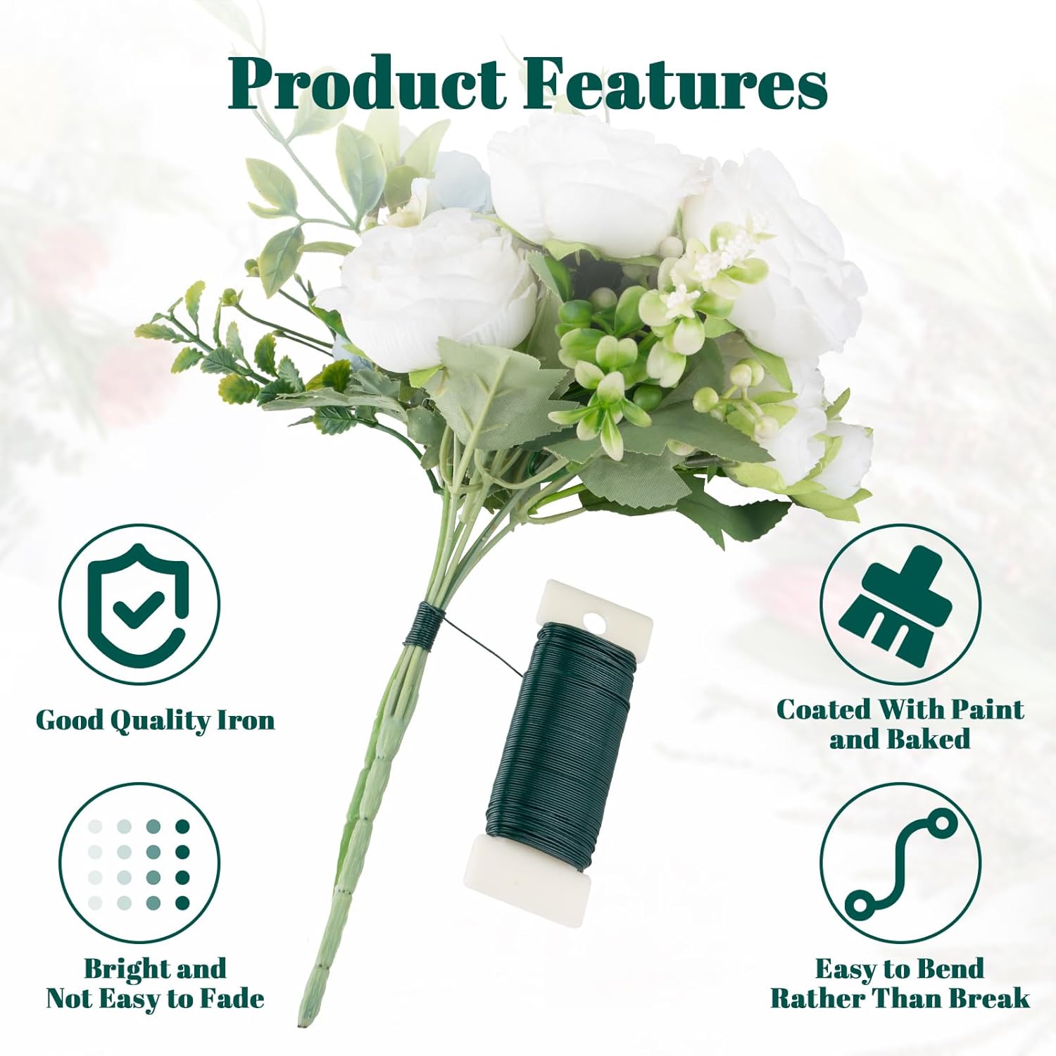 4 Pack Floral Wire, 131 Yards Paddle Wire 22 Gauge Florist Wire Green for Wreath Wire Making Craft, Floral Flower Arrangements and DIY Crafts, Garland - Image 5