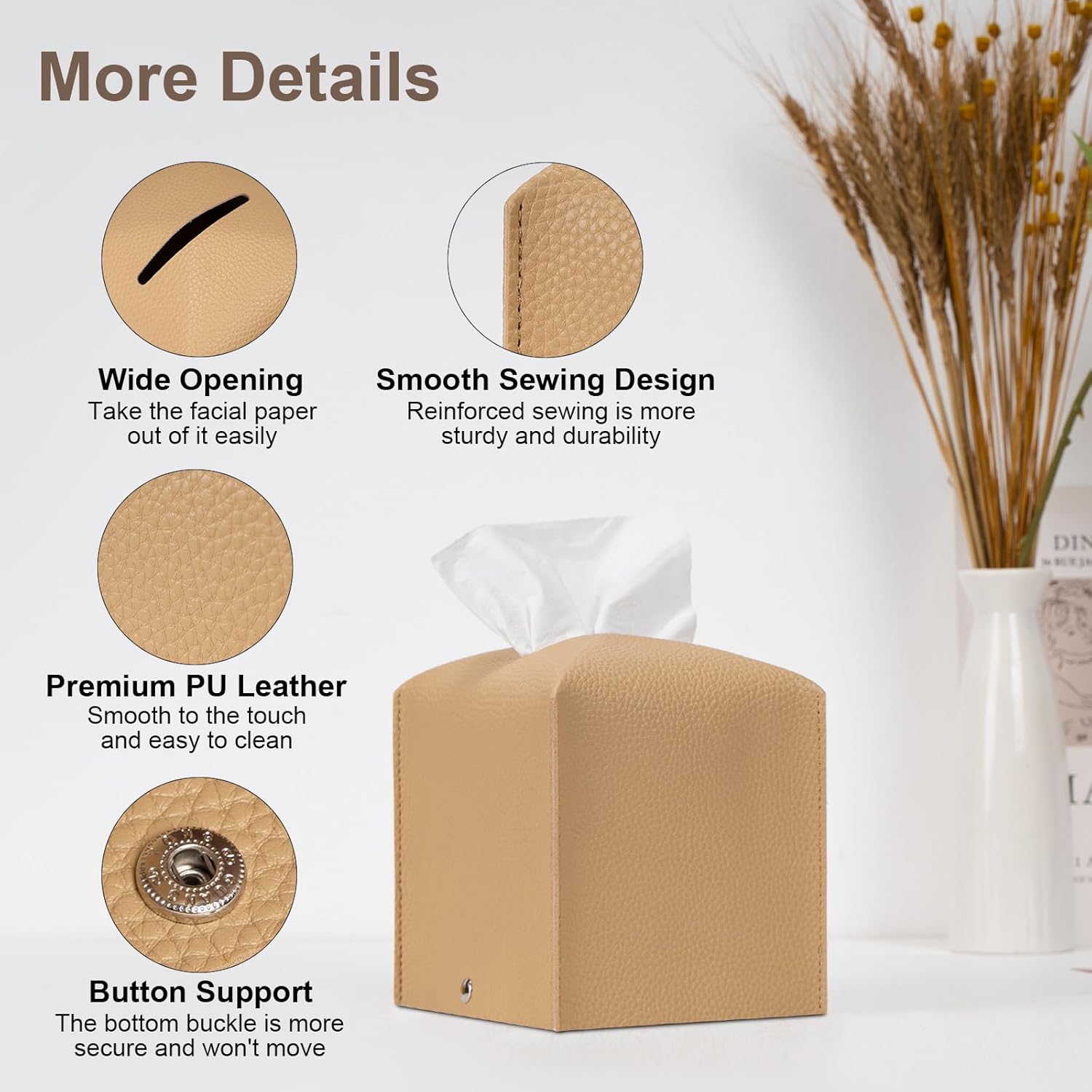 2 Pcs Square Cream Tissue Box Cover PU Leather Decorative Tissue Organizer Dispenser Holder for Bathroom, Desk, Home, Car, Office, 5.12