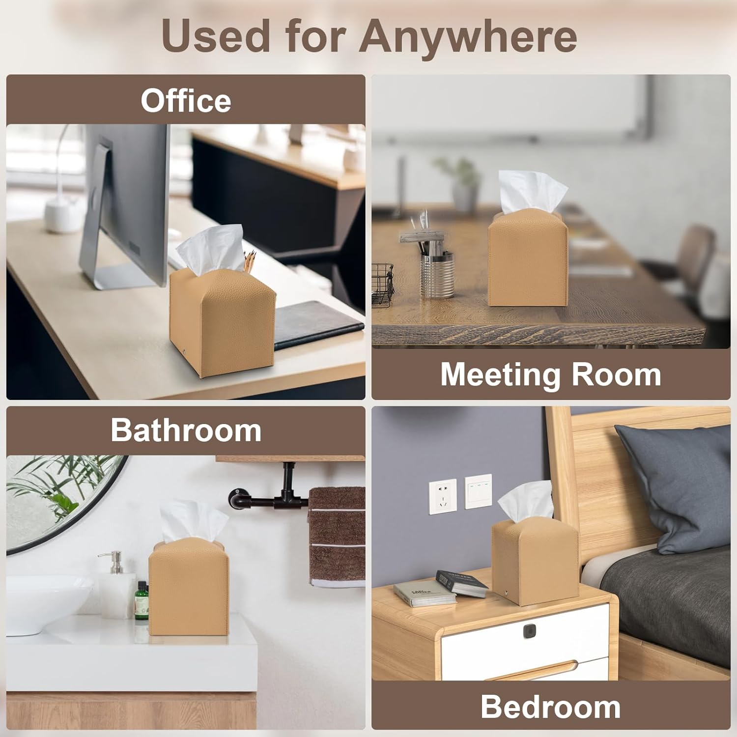 2 Pcs Square Cream Tissue Box Cover PU Leather Decorative Tissue Organizer Dispenser Holder for Bathroom, Desk, Home, Car, Office, 5.12