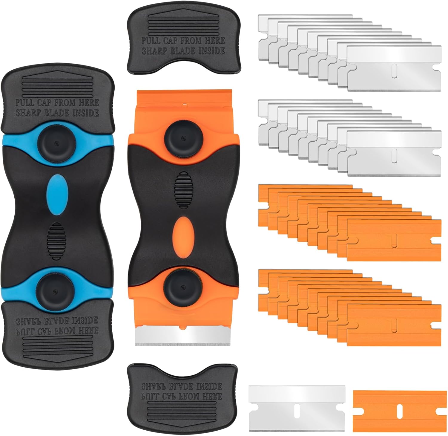 Razor Scraper Tool 2 Pack, Razor Blade Scraper Tool with 20pcs Plastic Blades and 20pcs Metal Scraper Blades, Paint Scraper for Glass, Decals, Wallpaper, Stickers - Image 1
