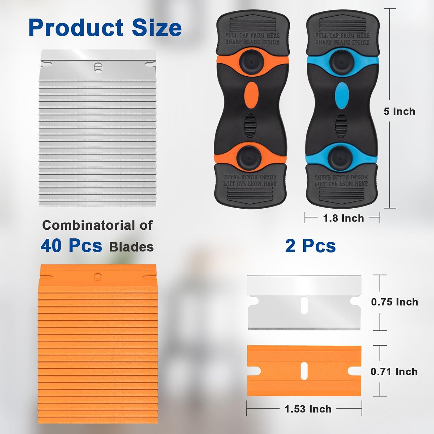Razor Scraper Tool 2 Pack, Razor Blade Scraper Tool with 20pcs Plastic Blades and 20pcs Metal Scraper Blades, Paint Scraper for Glass, Decals, Wallpaper, Stickers - Image 2