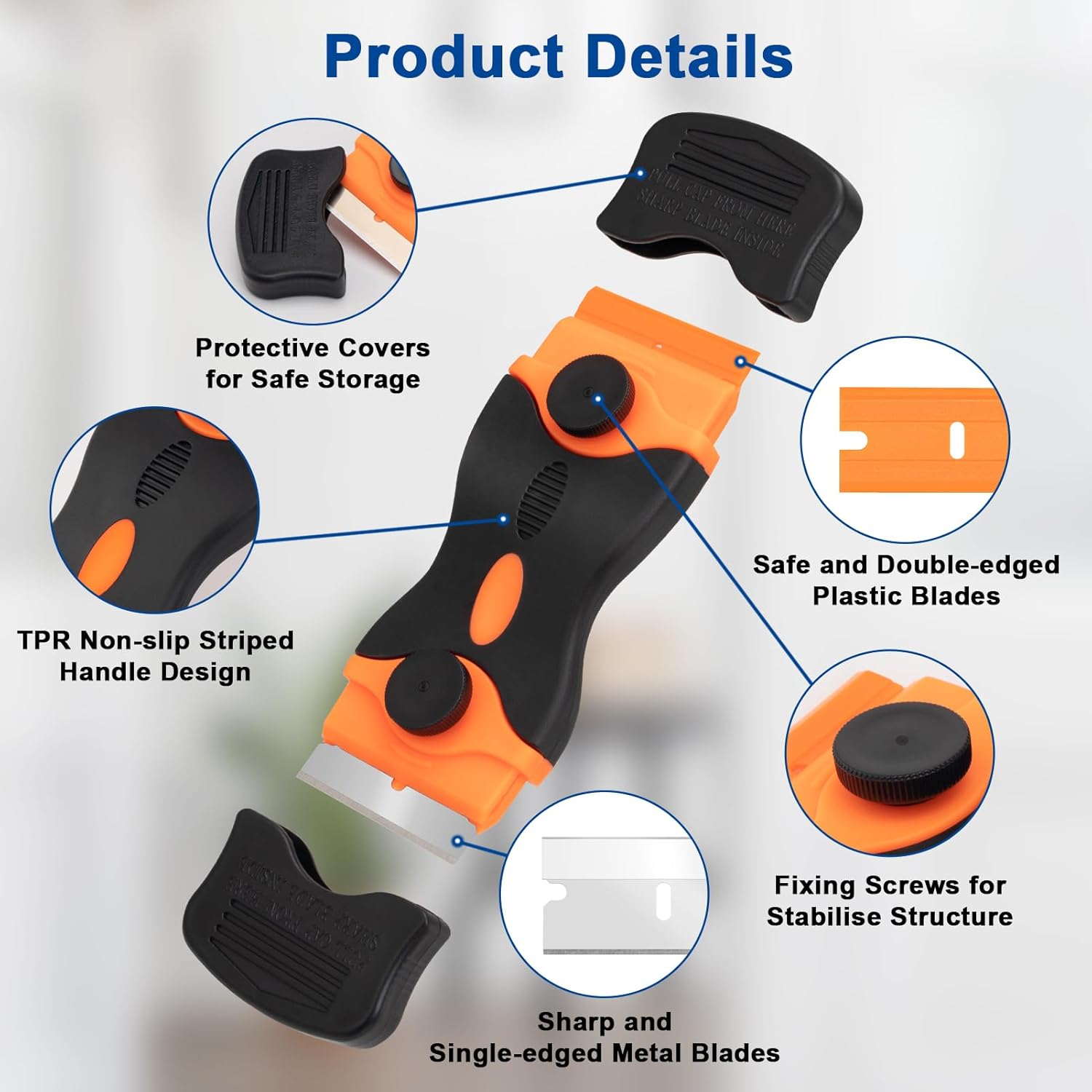 Razor Scraper Tool 2 Pack, Razor Blade Scraper Tool with 20pcs Plastic Blades and 20pcs Metal Scraper Blades, Paint Scraper for Glass, Decals, Wallpaper, Stickers - Image 3