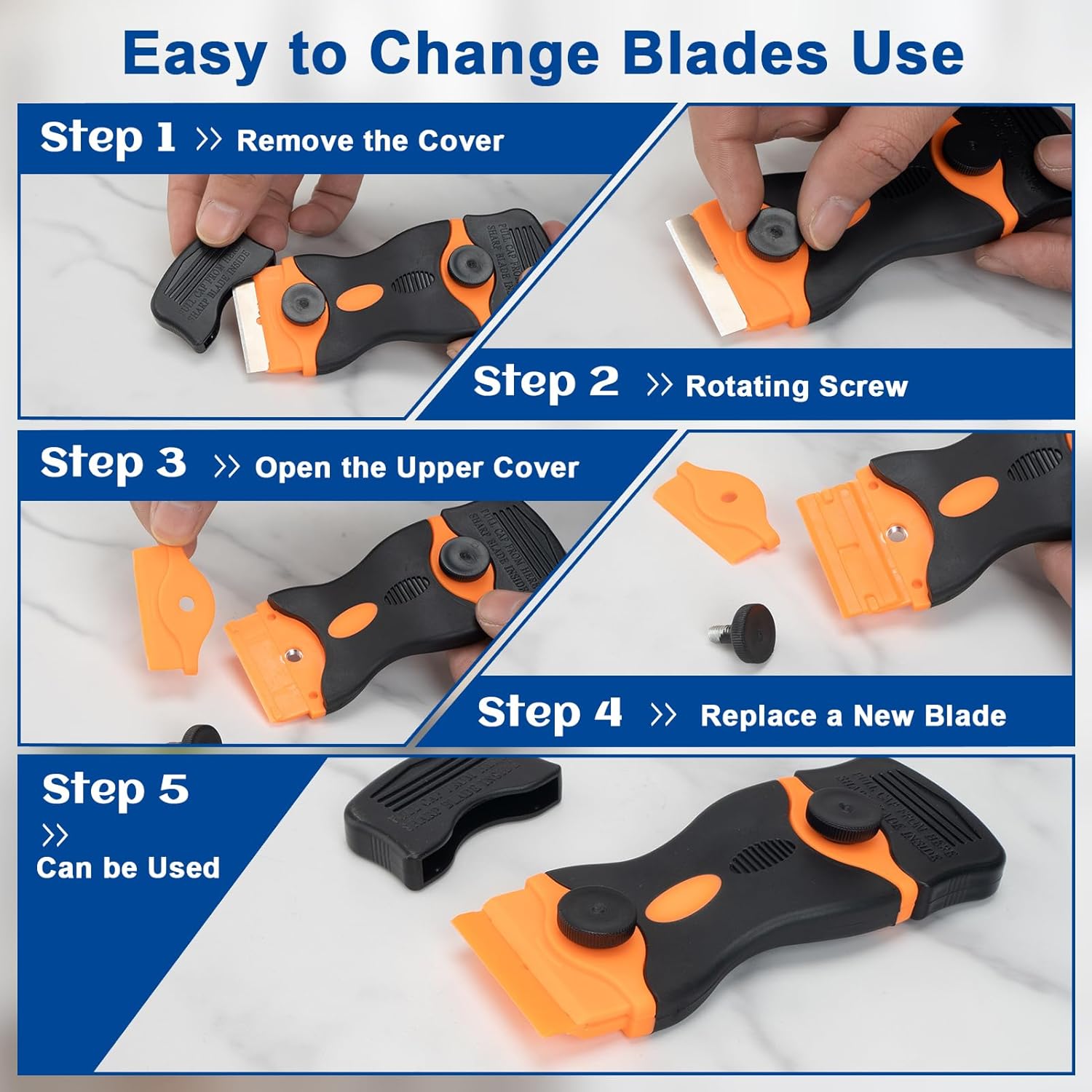 Razor Scraper Tool 2 Pack, Razor Blade Scraper Tool with 20pcs Plastic Blades and 20pcs Metal Scraper Blades, Paint Scraper for Glass, Decals, Wallpaper, Stickers - Image 4