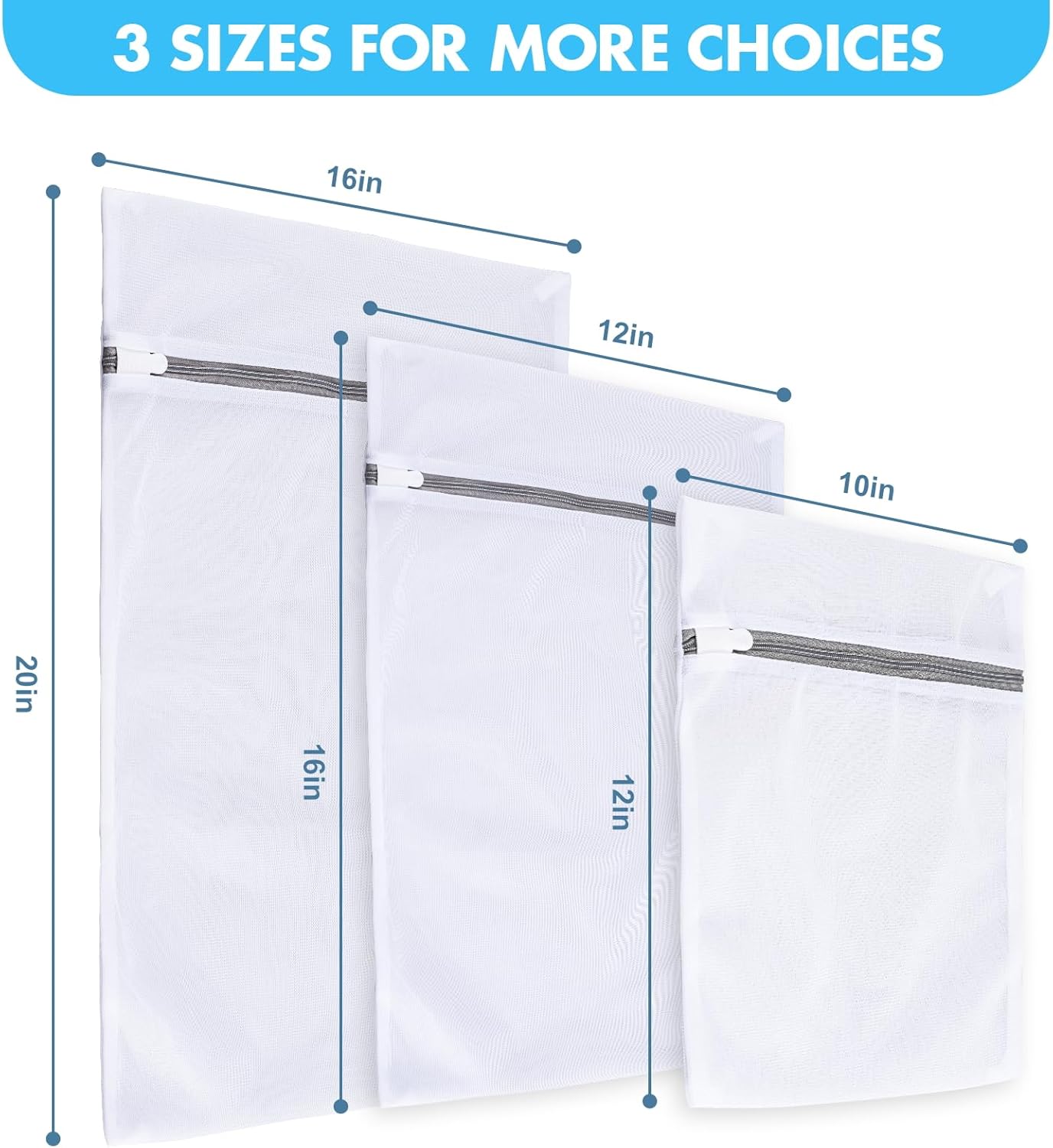 Mesh Laundry Bags for Delicates, 3 Pack Laundry Bags Mesh Wash Bags in 3 Sizes(1 Large, 1 Medium, 1 Small), Durable and Gentle Lingerie Bags for Washing Delicates, Garment Bag for Washing Machine - Image 2