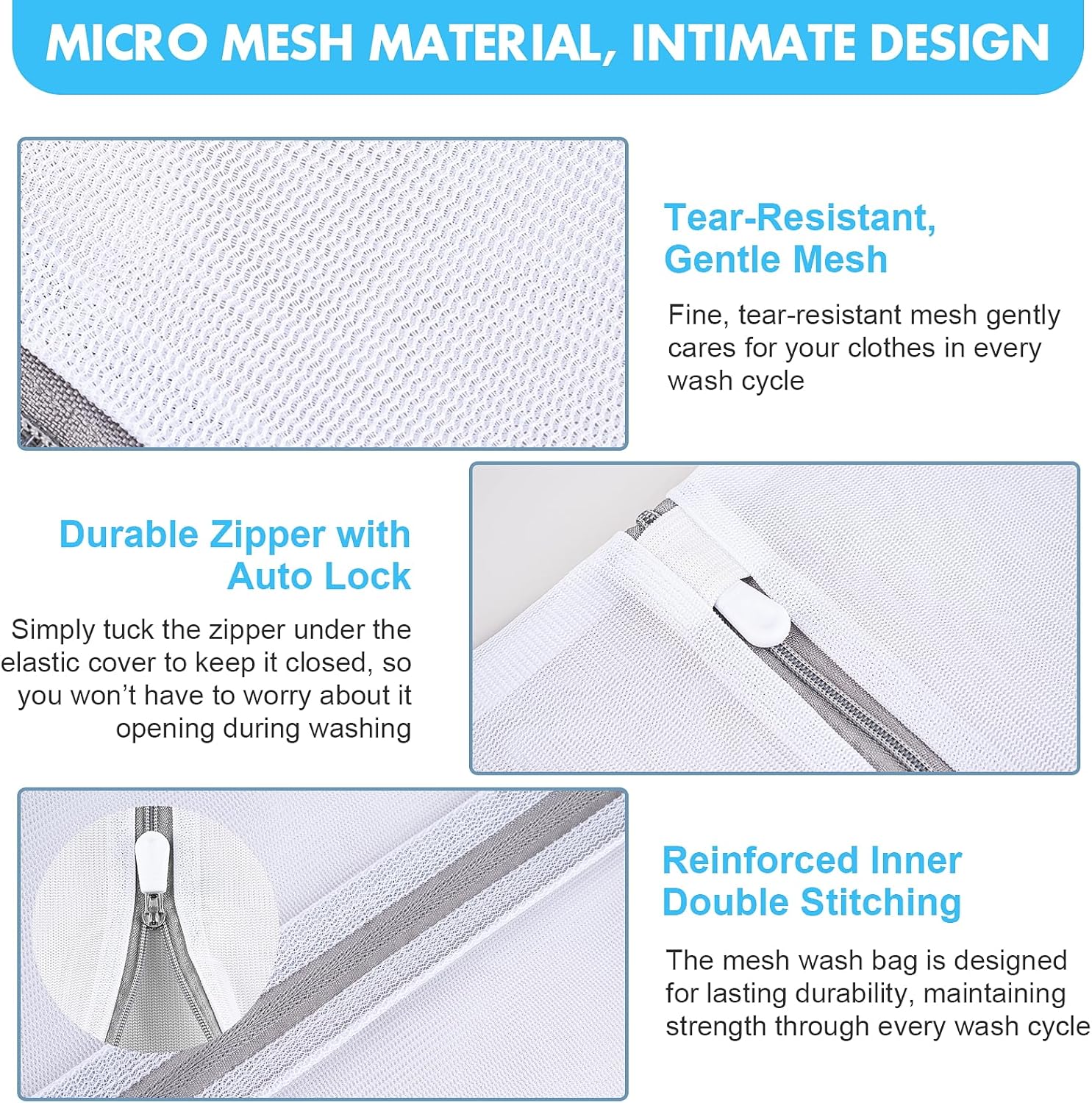 Mesh Laundry Bags for Delicates, 3 Pack Laundry Bags Mesh Wash Bags in 3 Sizes(1 Large, 1 Medium, 1 Small), Durable and Gentle Lingerie Bags for Washing Delicates, Garment Bag for Washing Machine - Image 3
