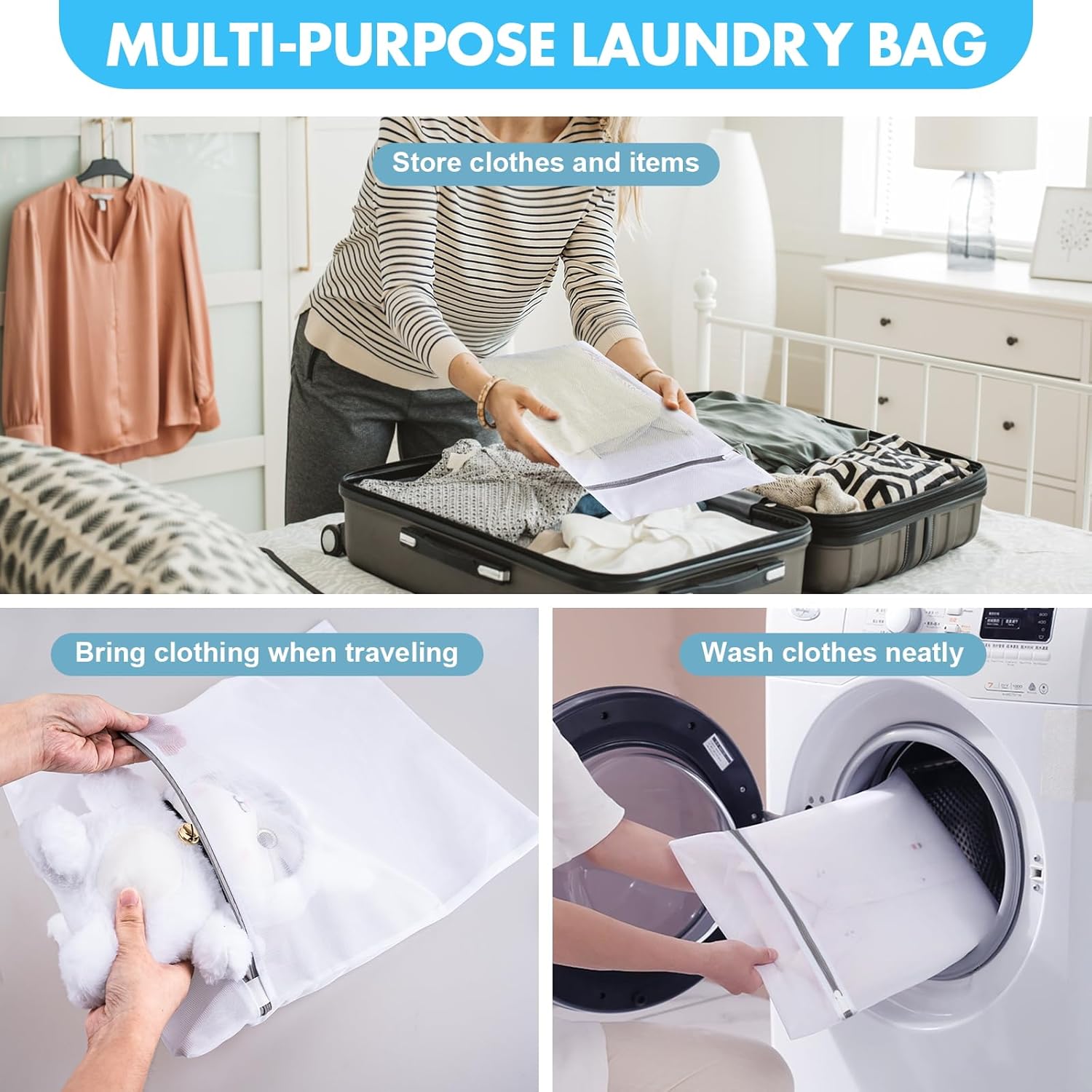 Mesh Laundry Bags for Delicates, 3 Pack Laundry Bags Mesh Wash Bags in 3 Sizes(1 Large, 1 Medium, 1 Small), Durable and Gentle Lingerie Bags for Washing Delicates, Garment Bag for Washing Machine - Image 5
