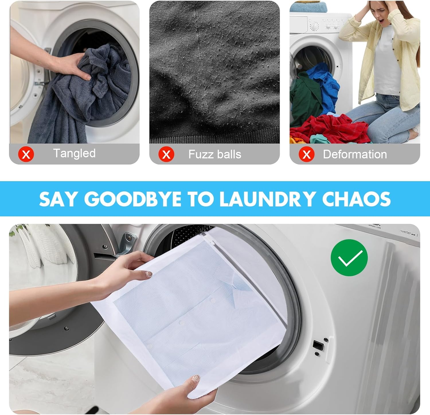 Mesh Laundry Bags for Delicates, 3 Pack Laundry Bags Mesh Wash Bags in 3 Sizes(1 Large, 1 Medium, 1 Small), Durable and Gentle Lingerie Bags for Washing Delicates, Garment Bag for Washing Machine - Image 6