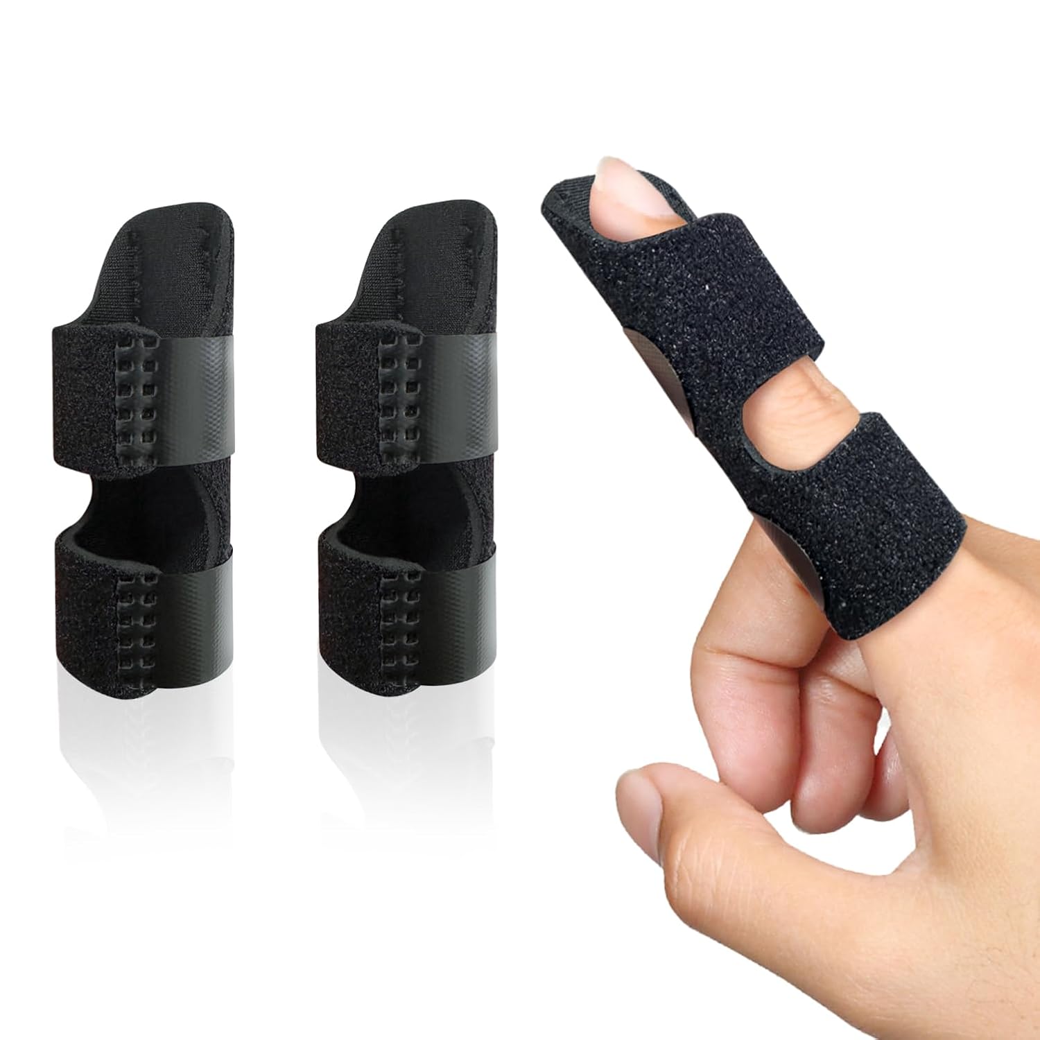 Finger Splint, Universal Trigger Finger Brace for Broken/Arthritis Pain and Sprain Relief, Splints for Middle, Index, Ring (2 Pack,Black) - Image 1