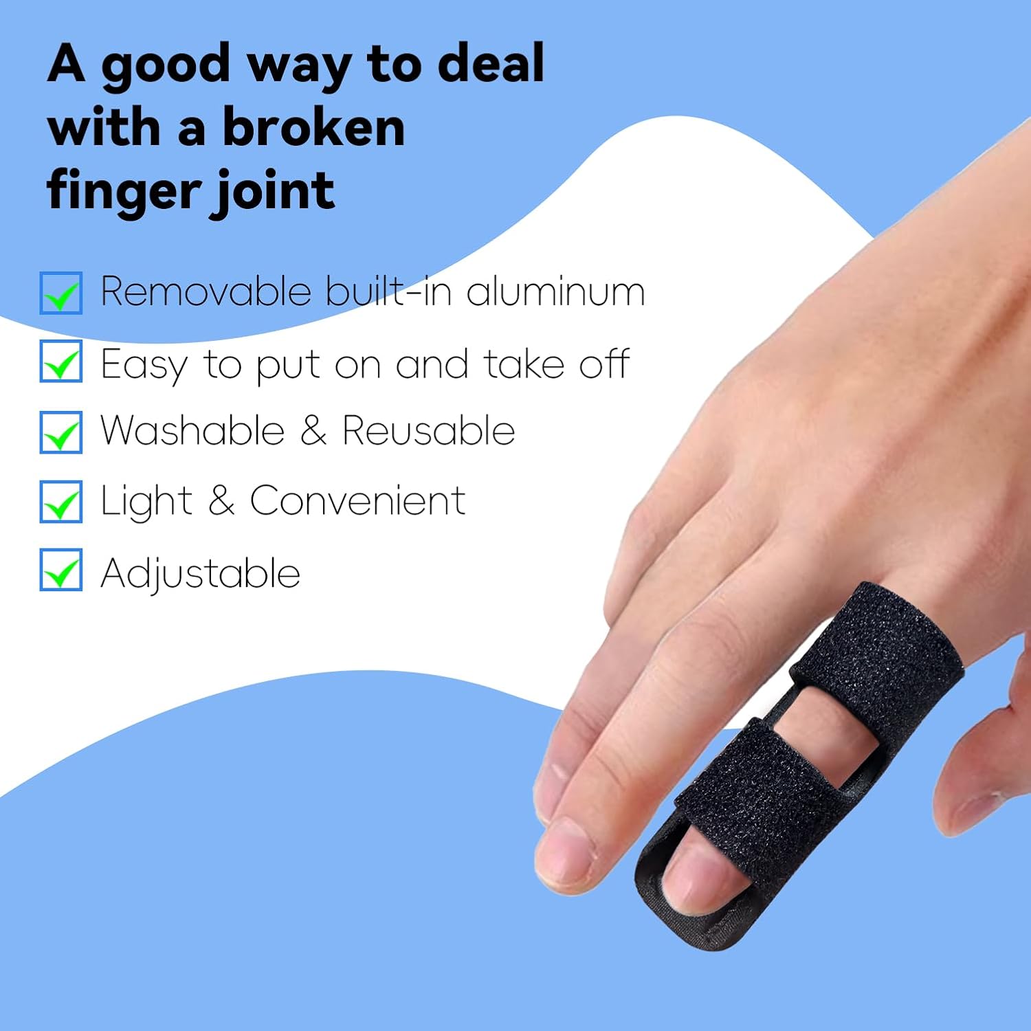 Finger Splint, Universal Trigger Finger Brace for Broken/Arthritis Pain and Sprain Relief, Splints for Middle, Index, Ring (2 Pack,Black) - Image 7