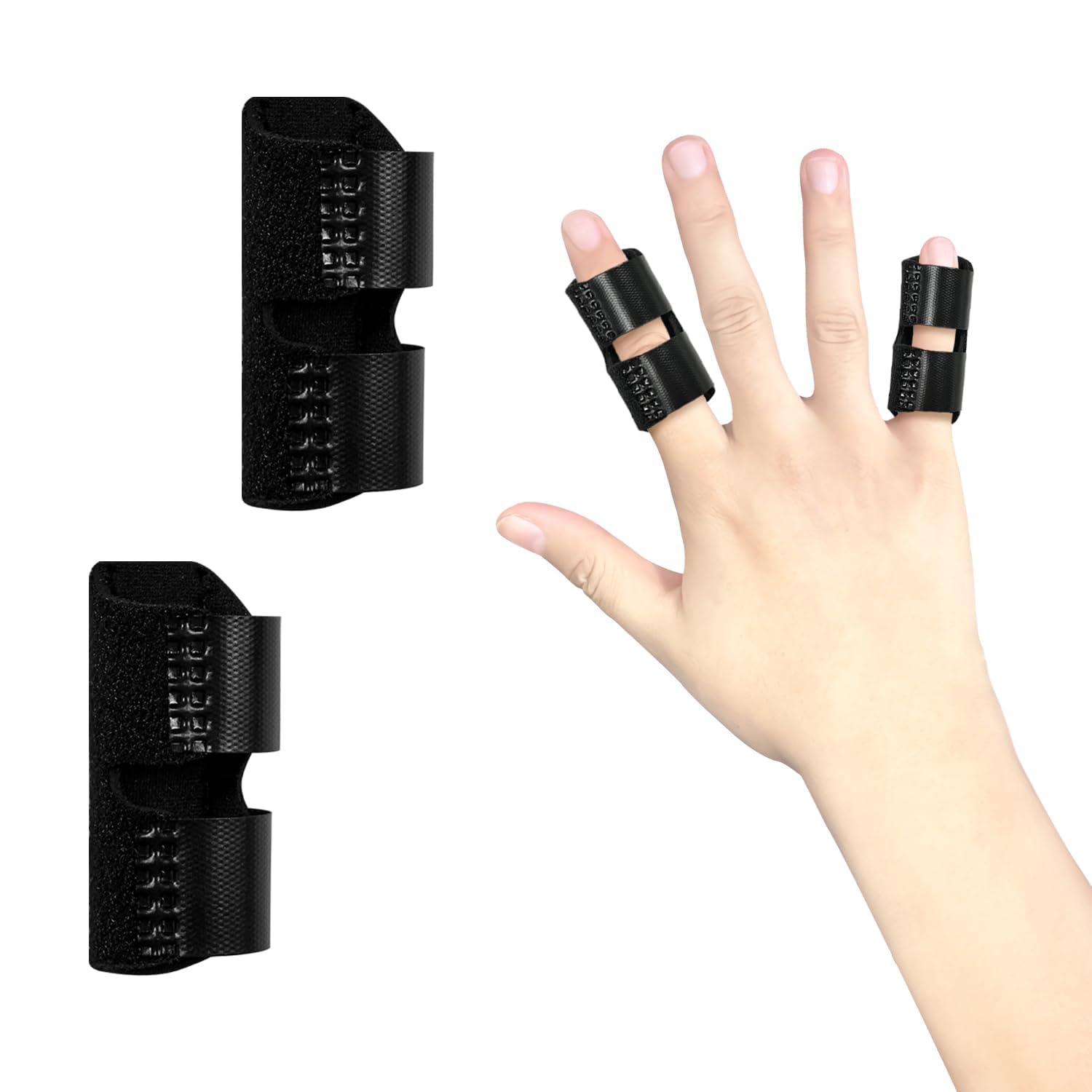 2 PCS Small Finger Splint, Adjustable Trigger Finger Splint, Straightener for Broken Strained Arthritis for Pinky, Index Splints for Teenagers and Women (Black) - Image 1