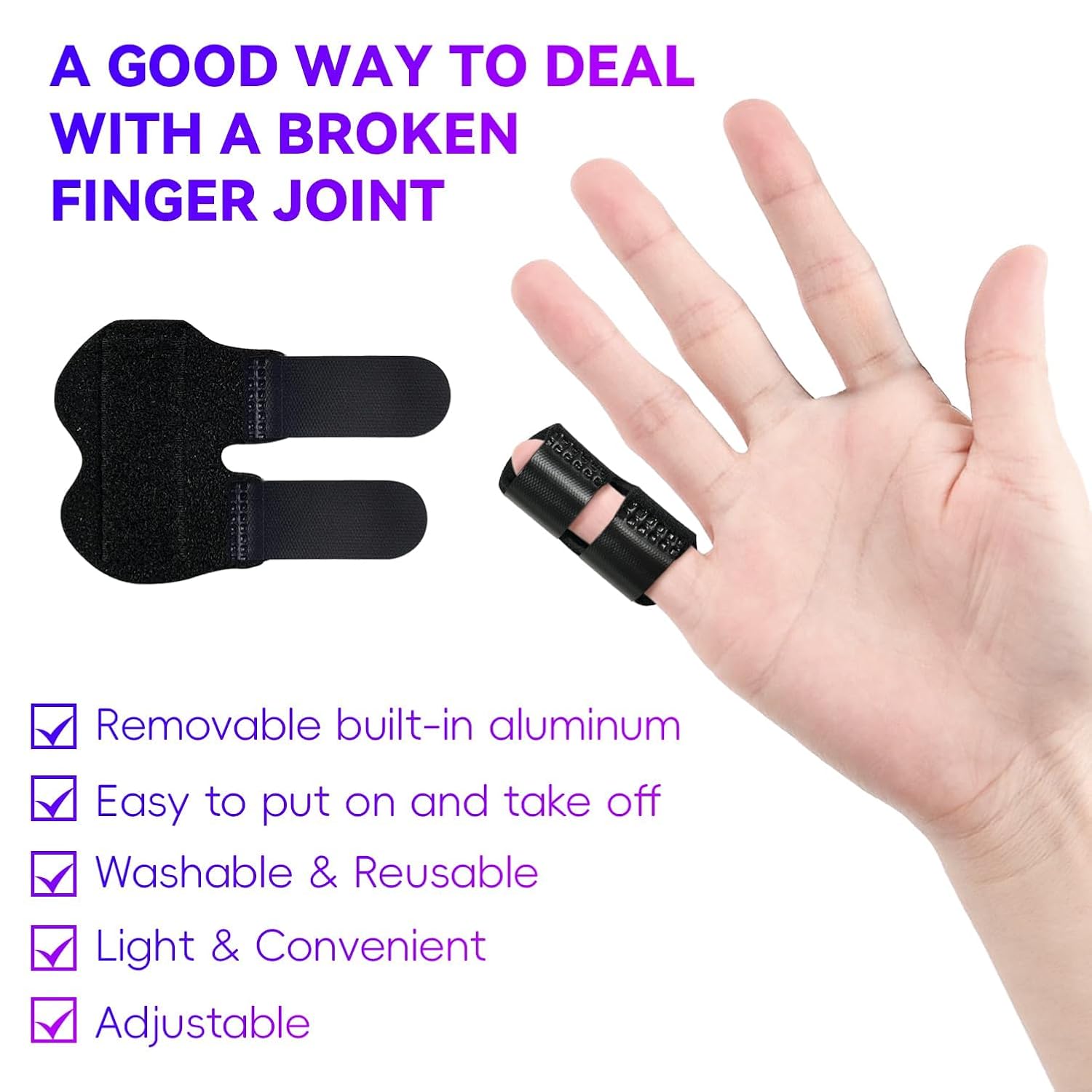 2 PCS Small Finger Splint, Adjustable Trigger Finger Splint, Straightener for Broken Strained Arthritis for Pinky, Index Splints for Teenagers and Women (Black) - Image 7
