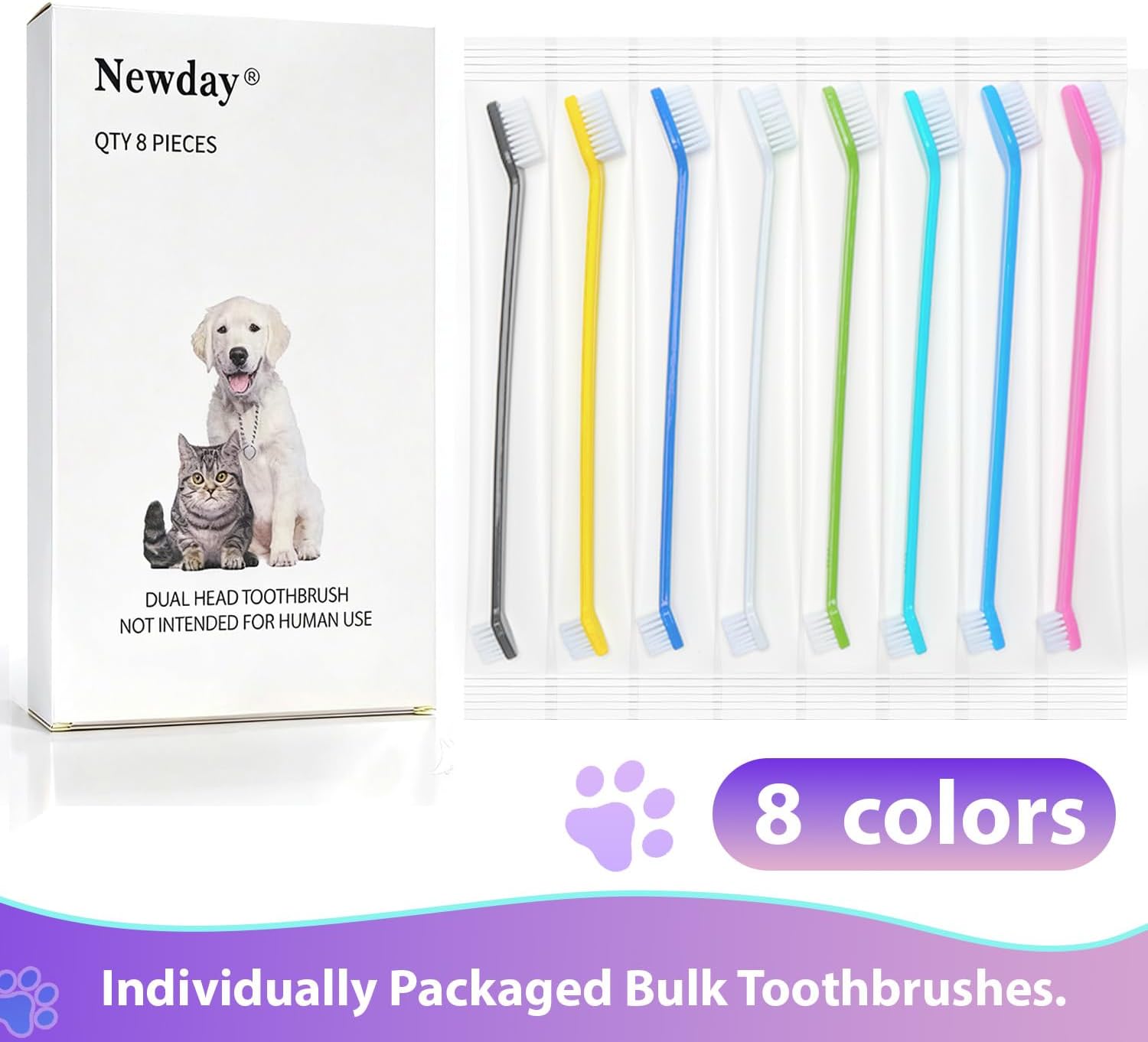 Petluno Dog Toothbrush Set of 8 - Dual Headed, Dental Hygiene Convenient Soft to Clean pet Teeth, Tooth Brushes for Small Large Dogs, Cats, and Most Pets, Teeth Brush in Bulk - Image 6