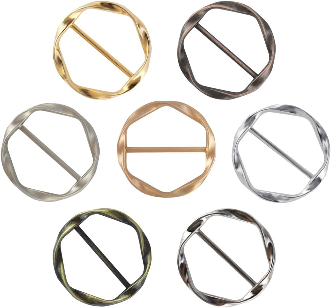 Tie Clips for Women & Girls - Twist Tee Knot Scarf Clip Waist Clothes Corner Knotted Button Fashion Metal Circle Buckle Alloy Clothing Ring Wrap Holder Round Scarves Clasp - Image 1