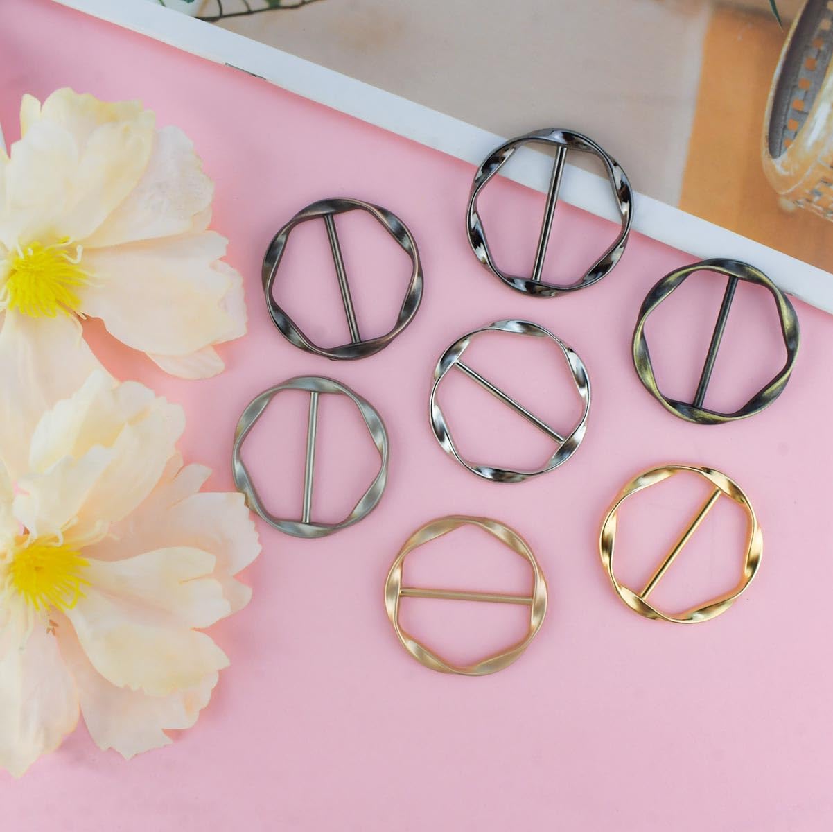 Tie Clips for Women & Girls - Twist Tee Knot Scarf Clip Waist Clothes Corner Knotted Button Fashion Metal Circle Buckle Alloy Clothing Ring Wrap Holder Round Scarves Clasp - Image 3
