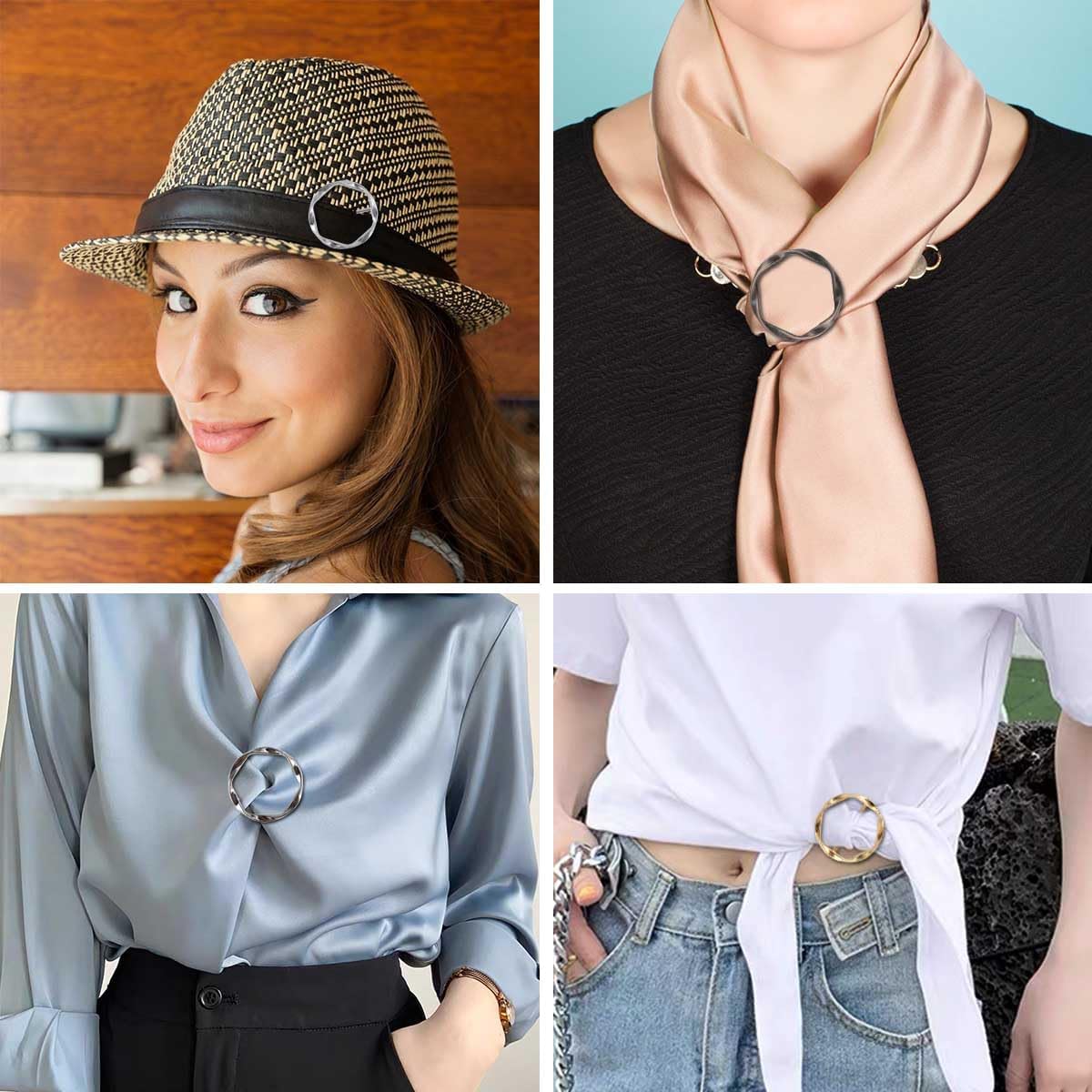 Tie Clips for Women & Girls - Twist Tee Knot Scarf Clip Waist Clothes Corner Knotted Button Fashion Metal Circle Buckle Alloy Clothing Ring Wrap Holder Round Scarves Clasp - Image 7