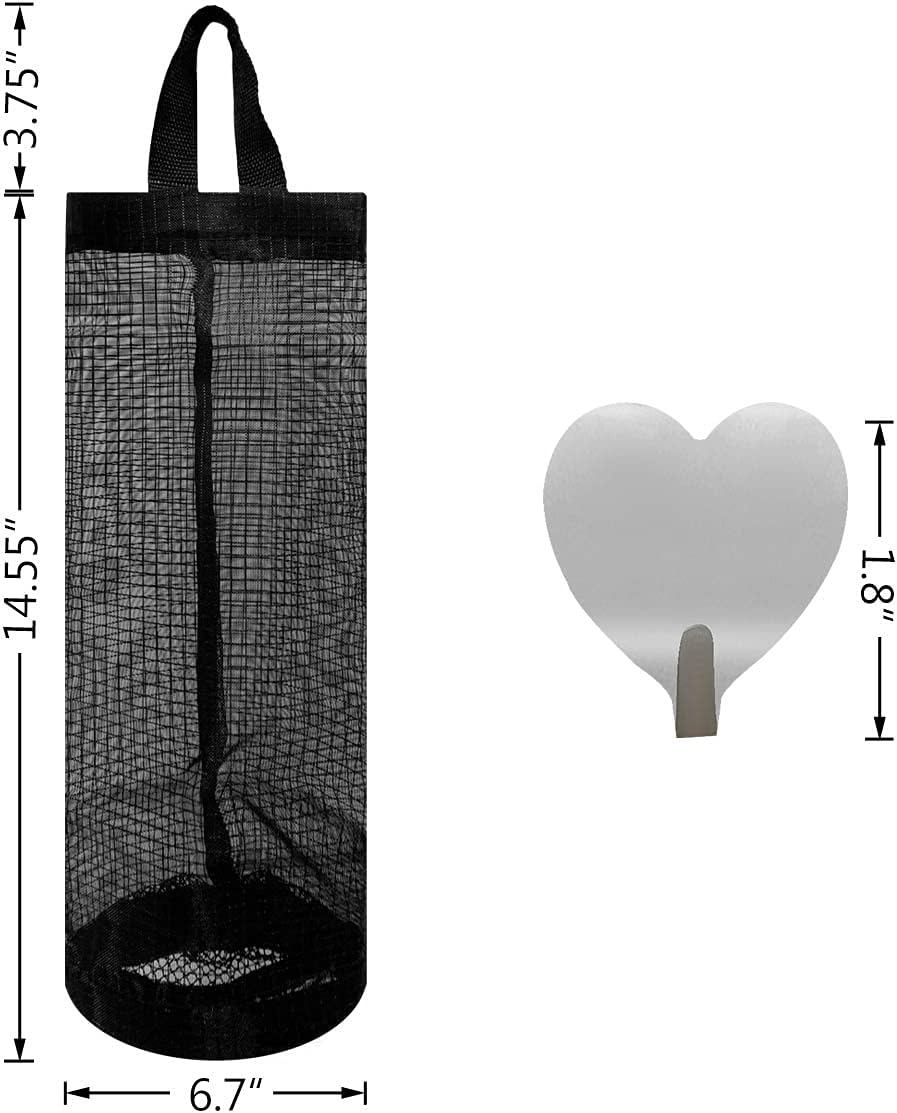 2 Pcs Plastic Bag Holder Trash Bags Storage Dispenser Organizer for Home Kitchen Mesh Hanging Dispensers Recycling Garbage Folding Grocery with Hooks (Black) - Image 6