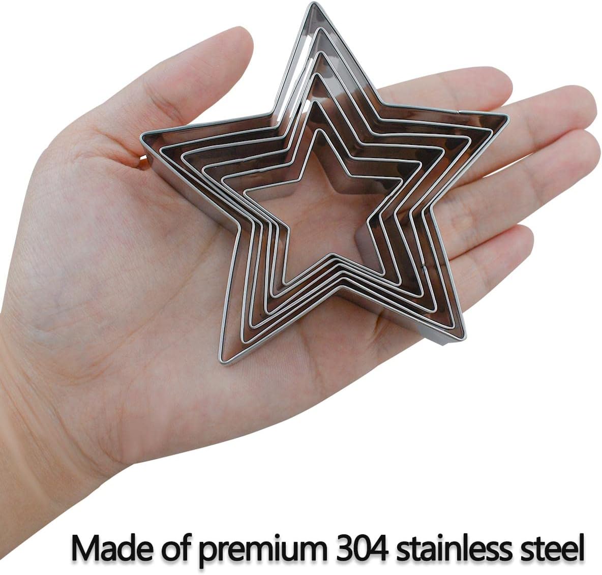 6 Pieces Star Cookie Cutters Set - Stainless Steel Five-Pointed Shaped Cutter, Biscuit Molds, Fondant Cake Cheese Pastry Mold Bakeware Tools Christmas Gifts (Assorted Sizes) - Image 3