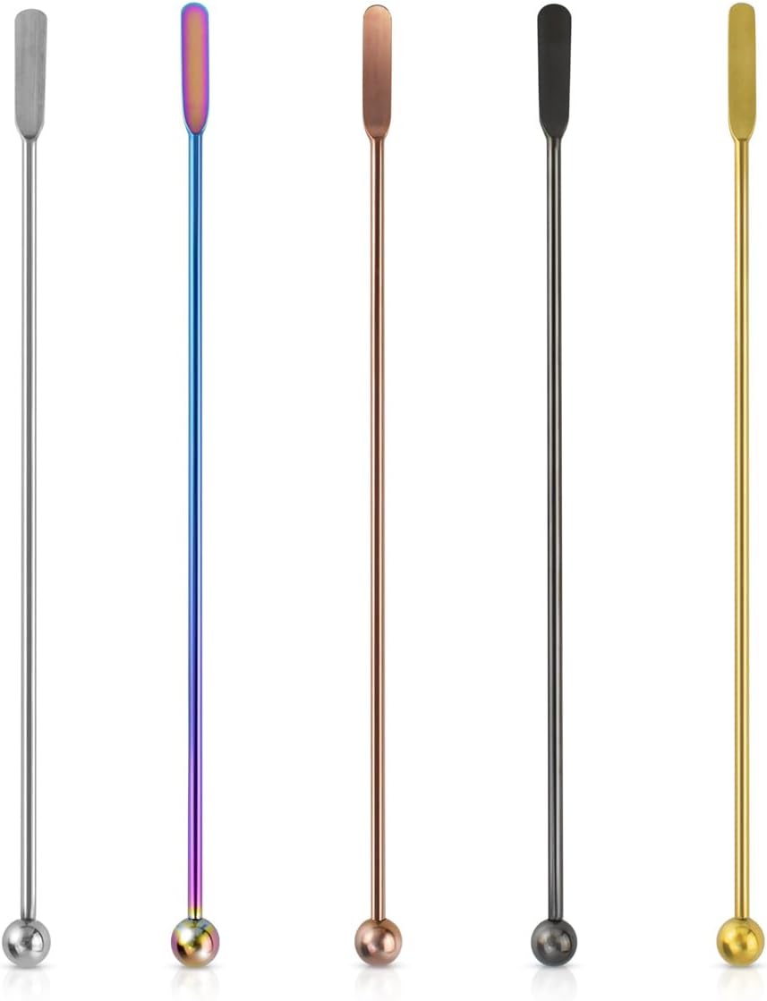 Coffee Stick Stainless Steel Swizzle Reusable Metal Stir Sticks Cocktail Drink Stirrer Spoon Beverage Stirrers with Small Rectangular Paddles Stirring Bar Set(7.73inch long) - Image 1
