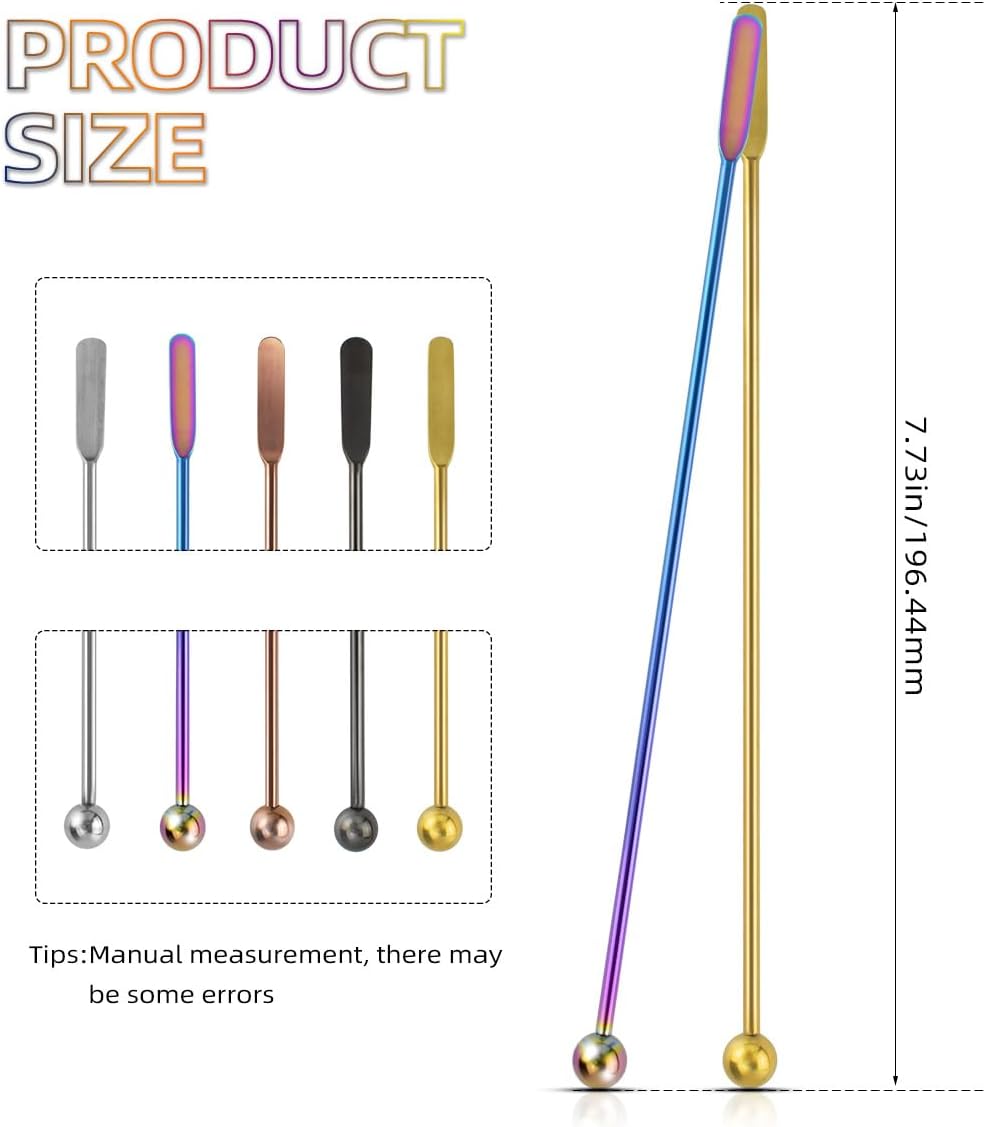 Coffee Stick Stainless Steel Swizzle Reusable Metal Stir Sticks Cocktail Drink Stirrer Spoon Beverage Stirrers with Small Rectangular Paddles Stirring Bar Set(7.73inch long) - Image 2
