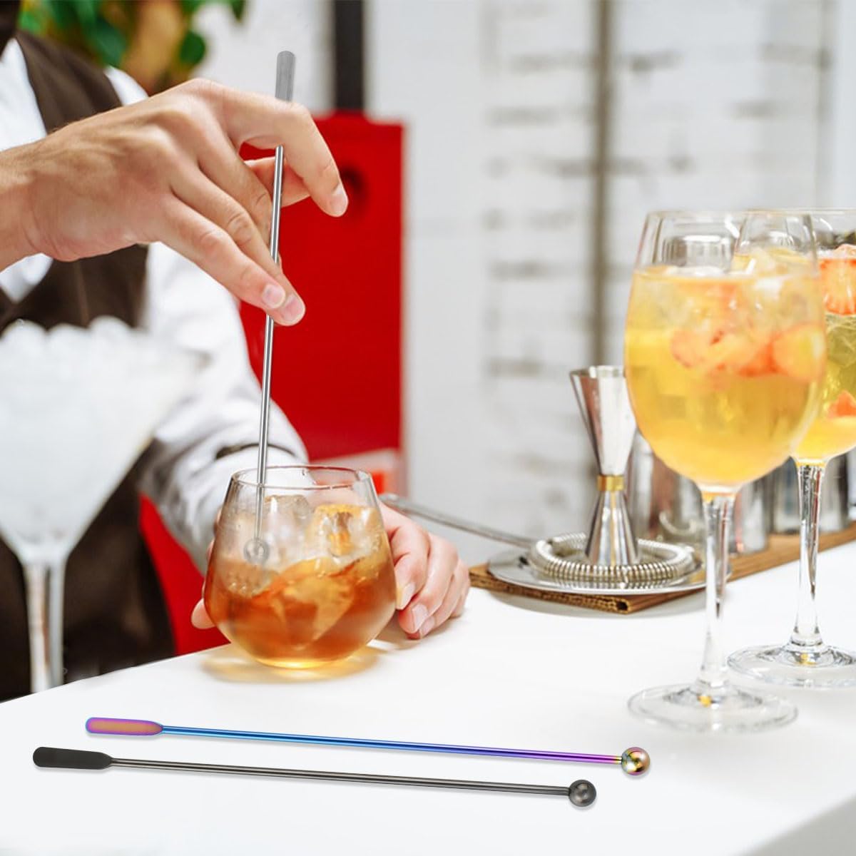 Coffee Stick Stainless Steel Swizzle Reusable Metal Stir Sticks Cocktail Drink Stirrer Spoon Beverage Stirrers with Small Rectangular Paddles Stirring Bar Set(7.73inch long) - Image 3