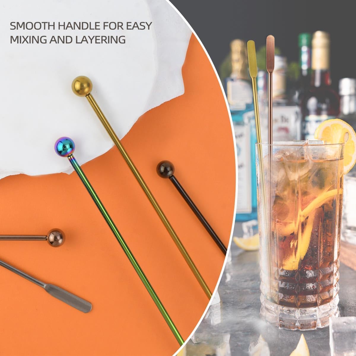 Coffee Stick Stainless Steel Swizzle Reusable Metal Stir Sticks Cocktail Drink Stirrer Spoon Beverage Stirrers with Small Rectangular Paddles Stirring Bar Set(7.73inch long) - Image 5