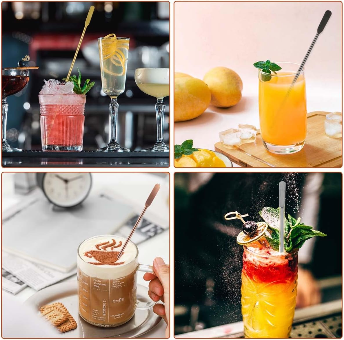 Coffee Stick Stainless Steel Swizzle Reusable Metal Stir Sticks Cocktail Drink Stirrer Spoon Beverage Stirrers with Small Rectangular Paddles Stirring Bar Set(7.73inch long) - Image 8