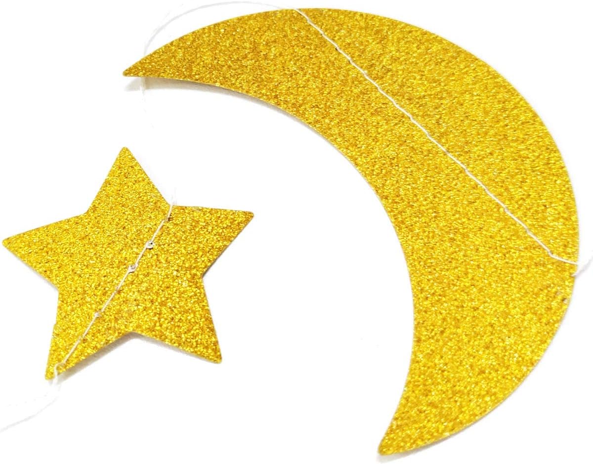 50ft Glitter Moon & Stars Garlands, 6 Pack Gold Double-Side Crescent and Twinkle Paper Hanging Decorations for Birthday Party Baby Shower Engagement Wedding Nursery Kids Room Home Bedroom - Image 2
