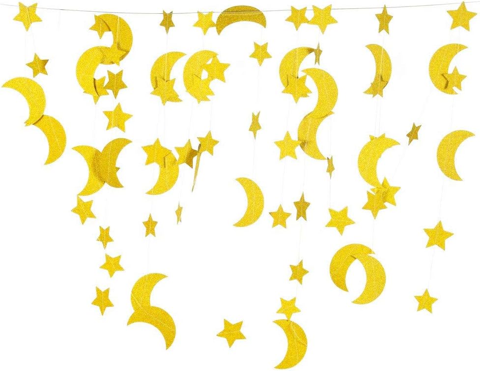 50ft Glitter Moon & Stars Garlands, 6 Pack Gold Double-Side Crescent and Twinkle Paper Hanging Decorations for Birthday Party Baby Shower Engagement Wedding Nursery Kids Room Home Bedroom - Image 4