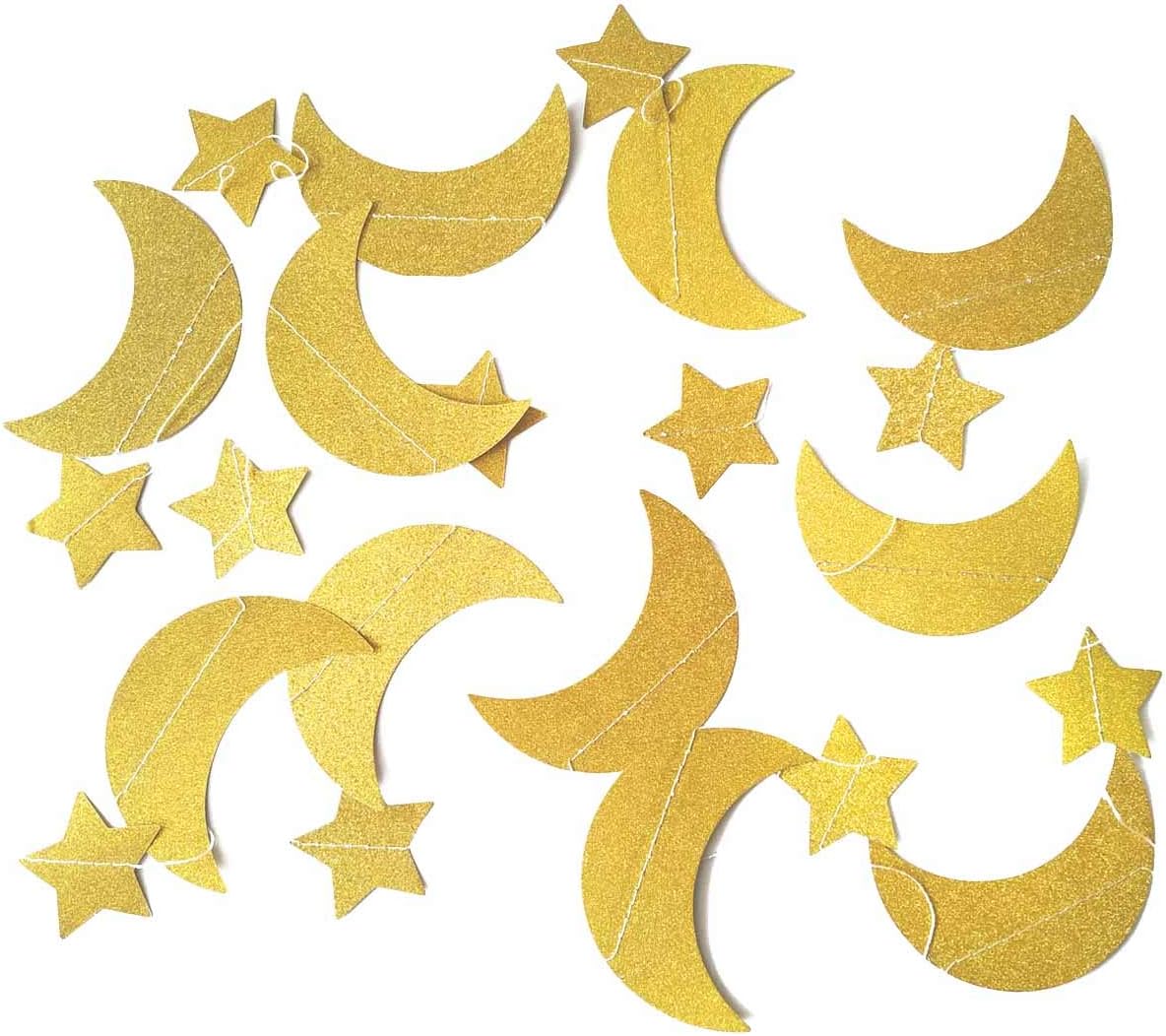 50ft Glitter Moon & Stars Garlands, 6 Pack Gold Double-Side Crescent and Twinkle Paper Hanging Decorations for Birthday Party Baby Shower Engagement Wedding Nursery Kids Room Home Bedroom - Image 5
