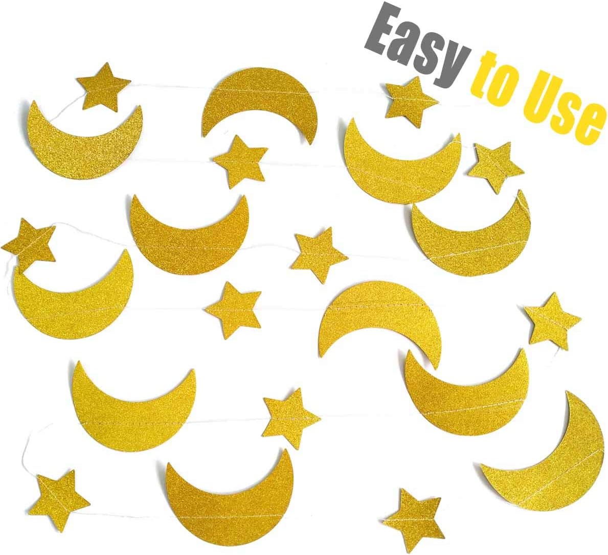50ft Glitter Moon & Stars Garlands, 6 Pack Gold Double-Side Crescent and Twinkle Paper Hanging Decorations for Birthday Party Baby Shower Engagement Wedding Nursery Kids Room Home Bedroom - Image 7